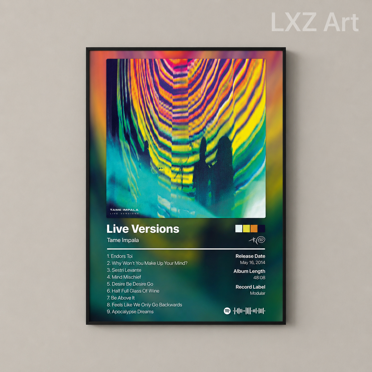 Tame Impala Live Versions Tracklist Poster | Unframed Bedroom Wall Art
