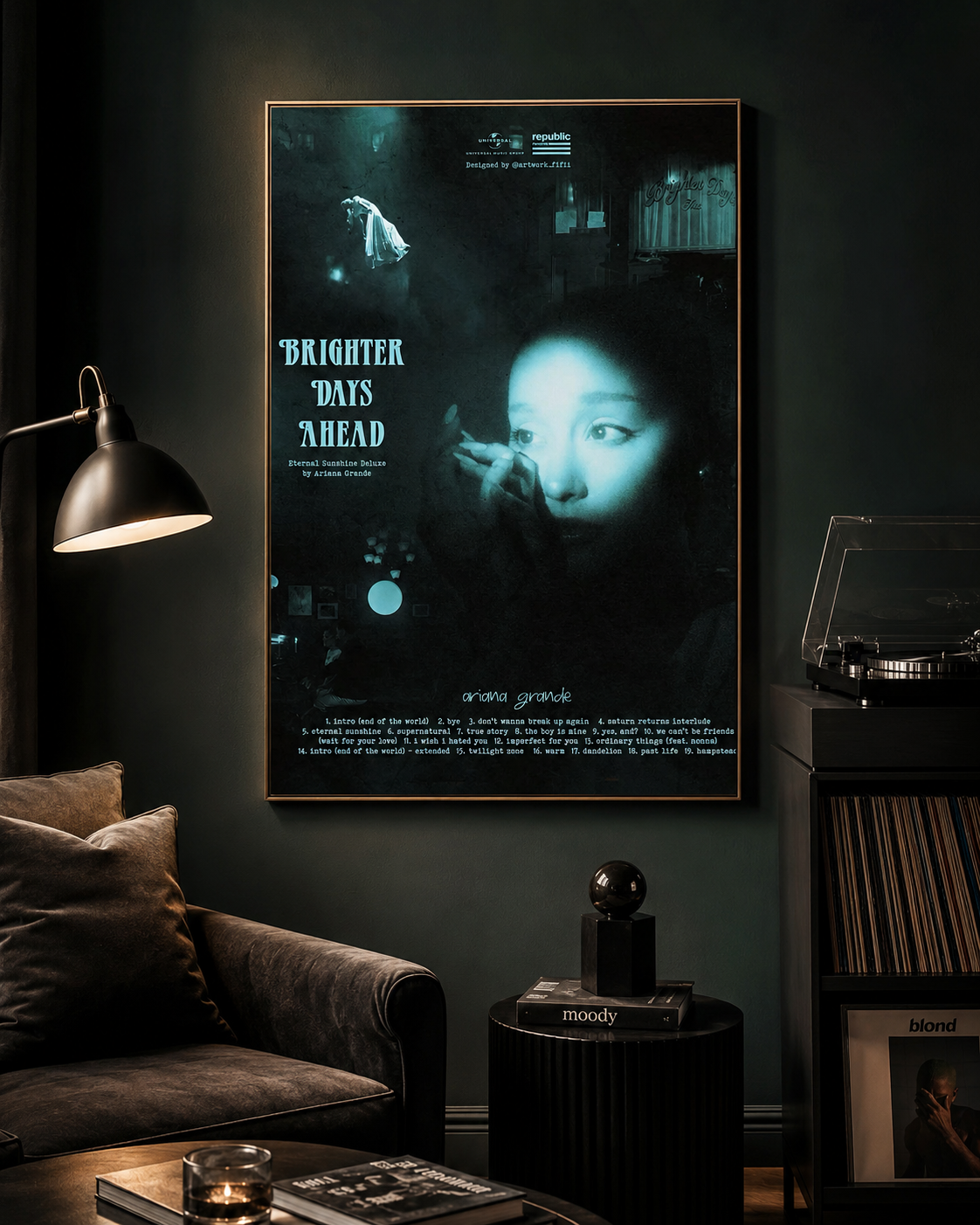 Ariana Grande Brighter Days Ahead Blue Deluxe  | Eternal Sunshine Extended  Art Print | Moody Music Wall Decor album cover poster print wall art decor