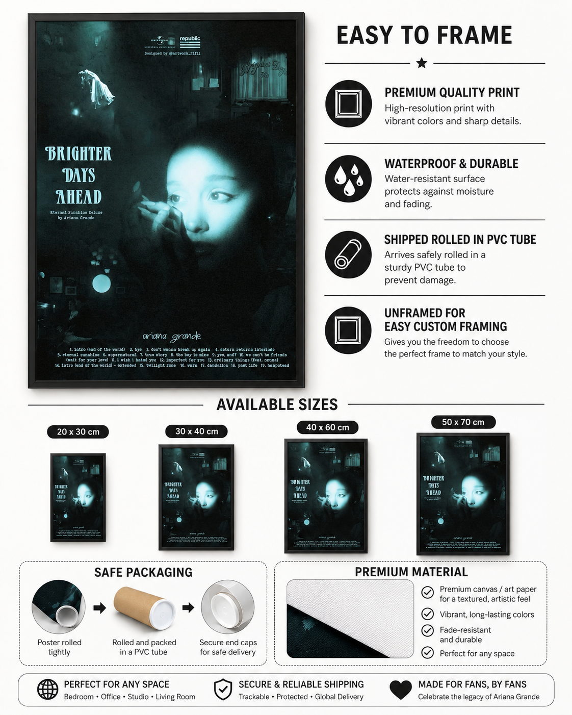 Ariana Grande Brighter Days Ahead Blue Deluxe  | Eternal Sunshine Extended  Art Print | Moody Music Wall Decor album cover poster print wall art decor