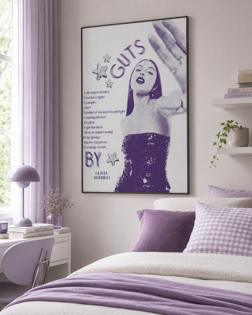 Olivia Rodrigo GUTS Tracklist  | Unframed Bedroom Wall Art album cover poster print wall art decor