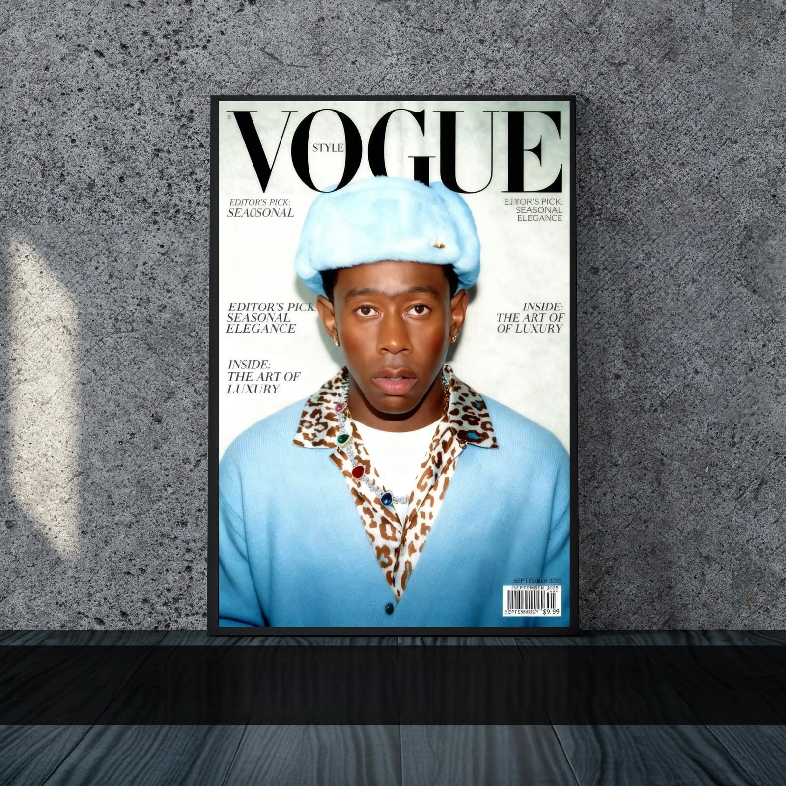 Tyler, The Creator VOGUE Style Blue Fur Hat Editorial album cover poster print wall art decor