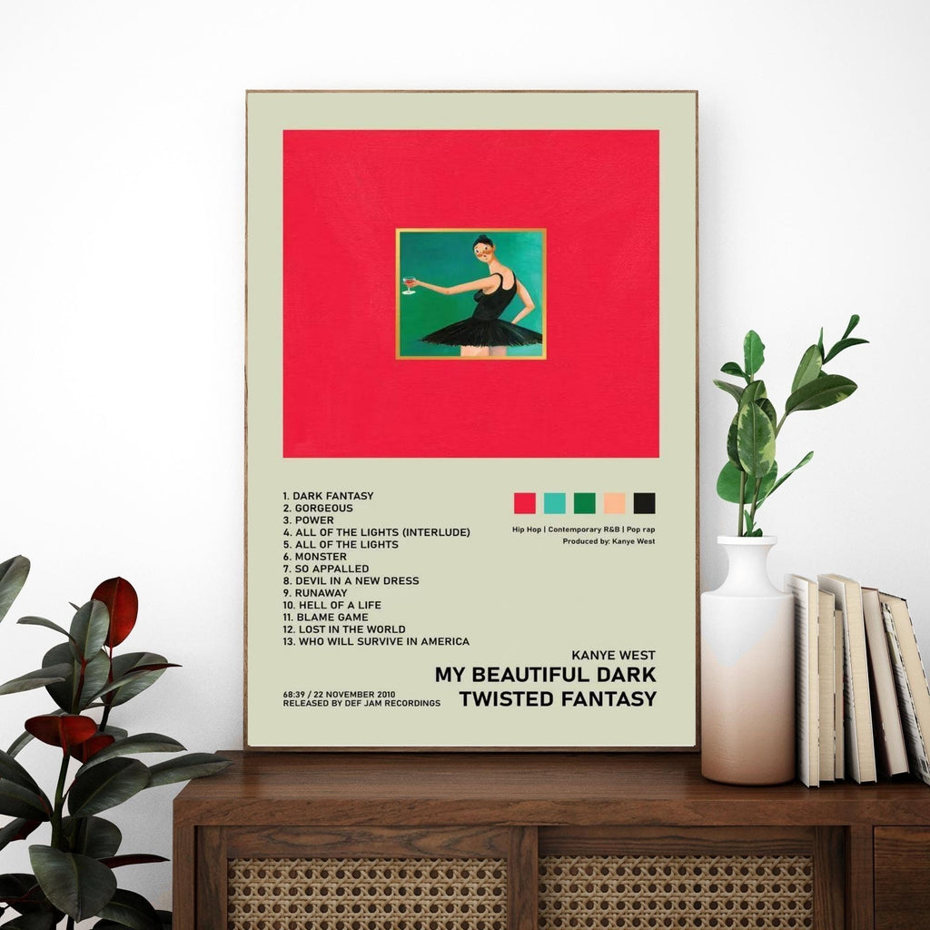 Kanye West My Beautiful Dark Twisted Fantasy Tracklist Wall Art album cover poster print wall art decor