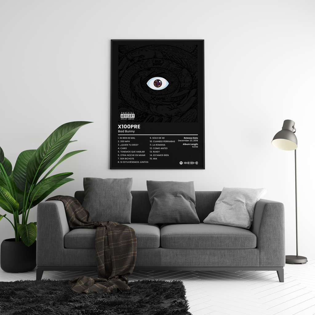 Bad Bunny X100PRE Tracklist  | Unframed Bedroom Wall Art album cover poster print wall art decor