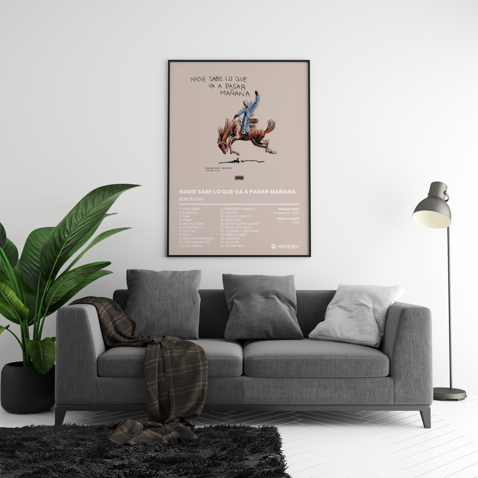 Bad Bunny Nadie Sabe Lo Que Va A Pasar Mañana Album Tracklist | Unframed Latin Trap album cover poster print wall art decor