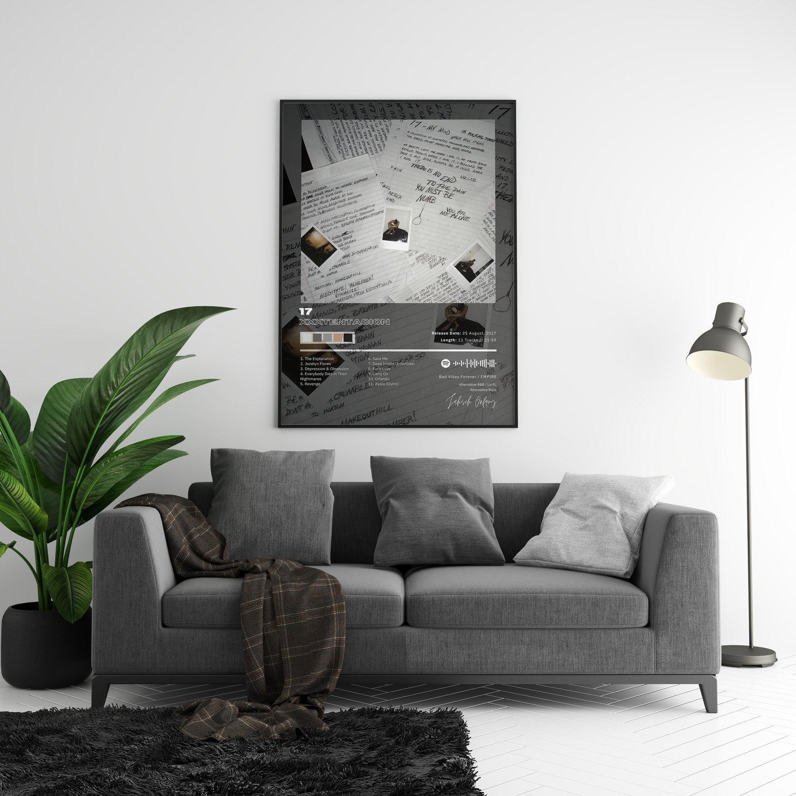 XXXTentacion XXXTENTACION 17 Tracklist  | Unframed Bedroom album cover poster print wall art decor