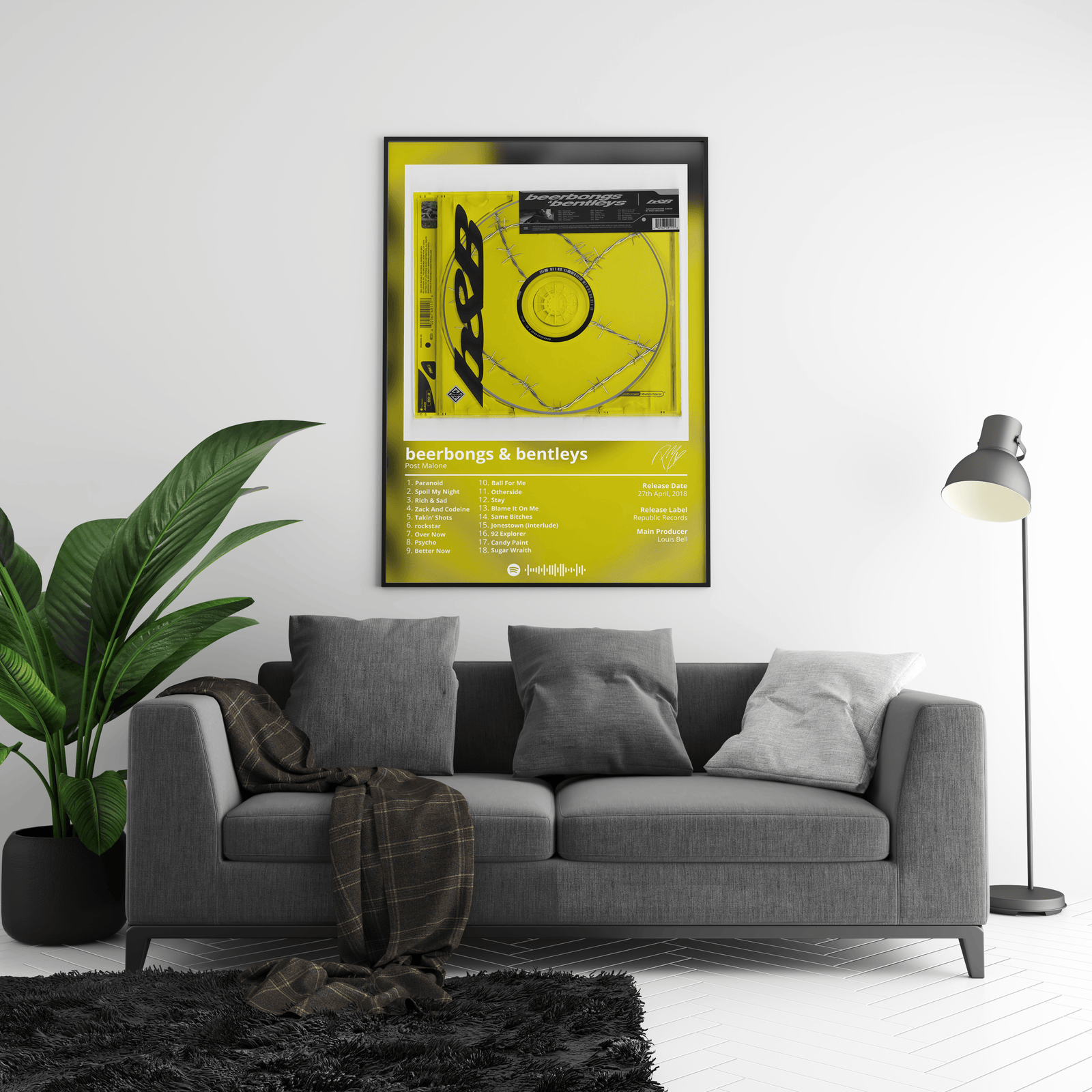 Post Malone Beerbongs & Bentleys album cover poster print wall art decor