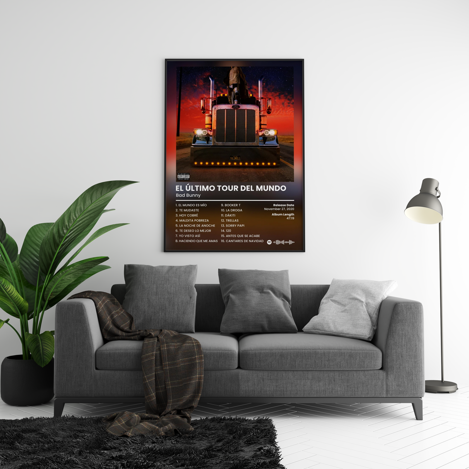 Bad Bunny El Último Tour Del Mundo Tracklist | Unframed Bedroom album cover poster print wall art decor