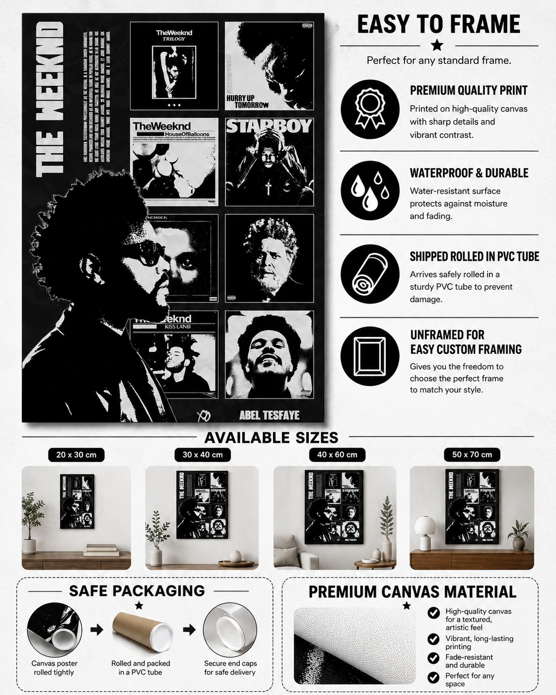 The Weeknd s Collage  - Premium Canvas , Music Fan Decor album cover poster print wall art decor