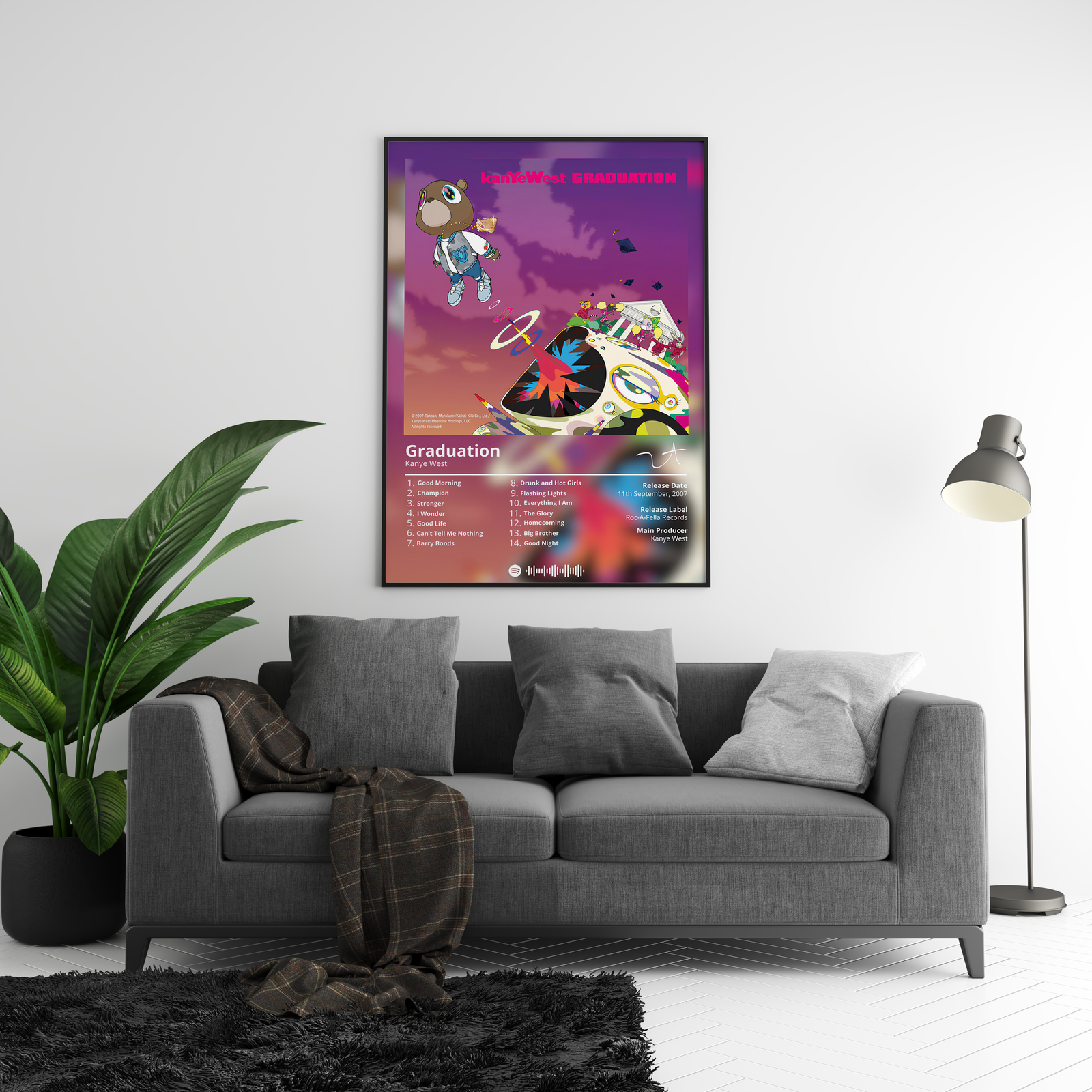 Kanye West Graduation  Tracklist  | Unframed Hip Hop album cover poster print wall art decor