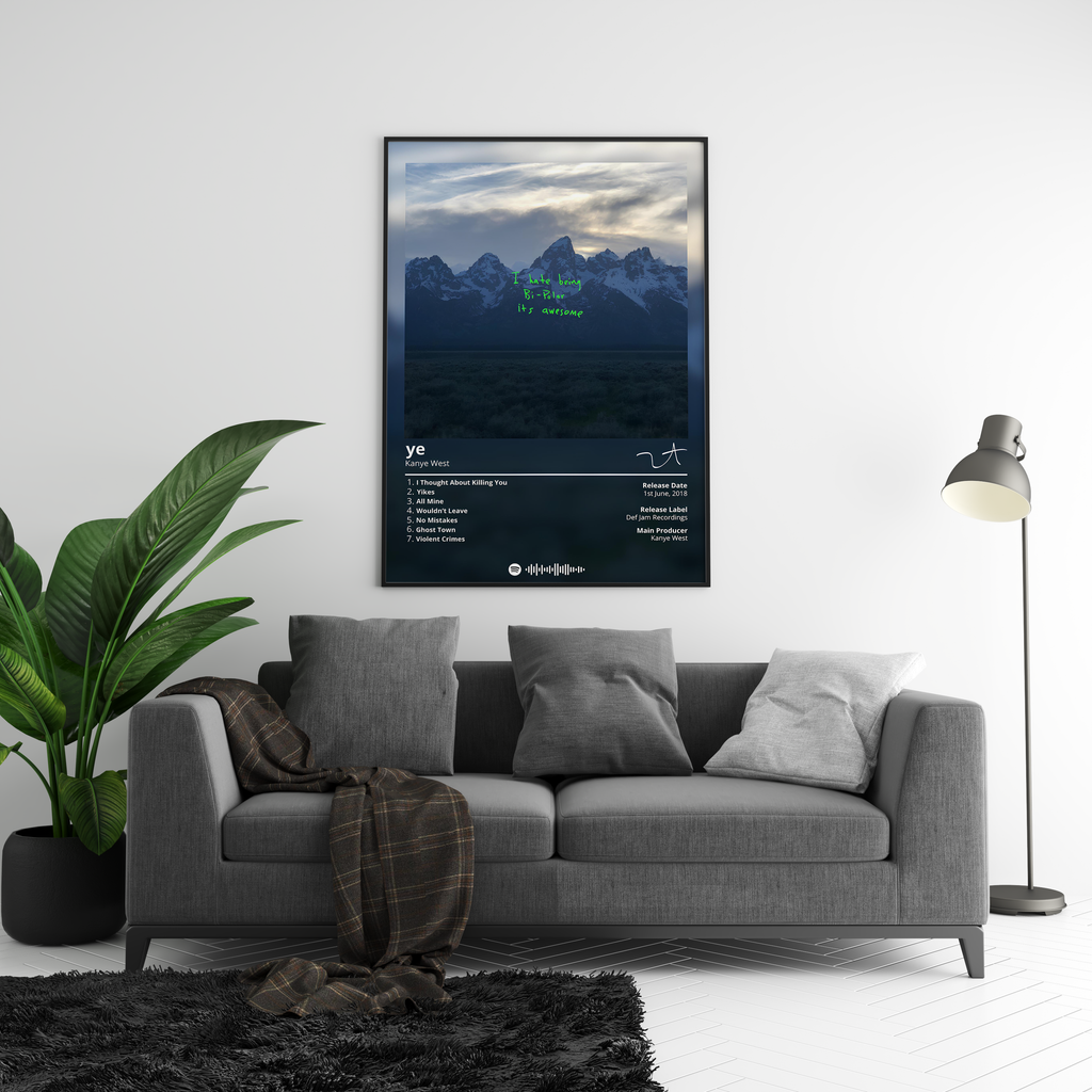 Kanye West ye Tracklist  | Unframed Bedroom Wall Art album cover poster print wall art decor