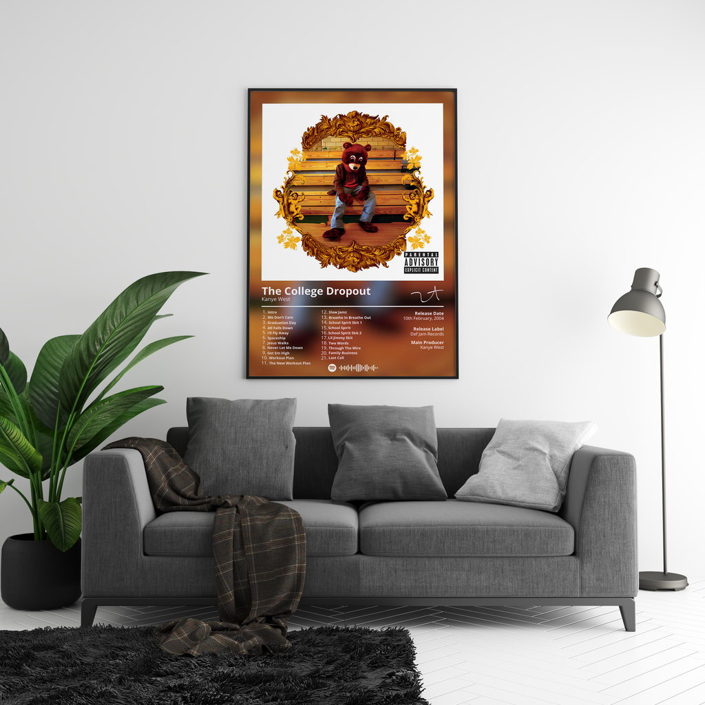 Kanye West The College Dropout  Tracklist  | Unframed Hip Hop Wall Art album cover poster print wall art decor