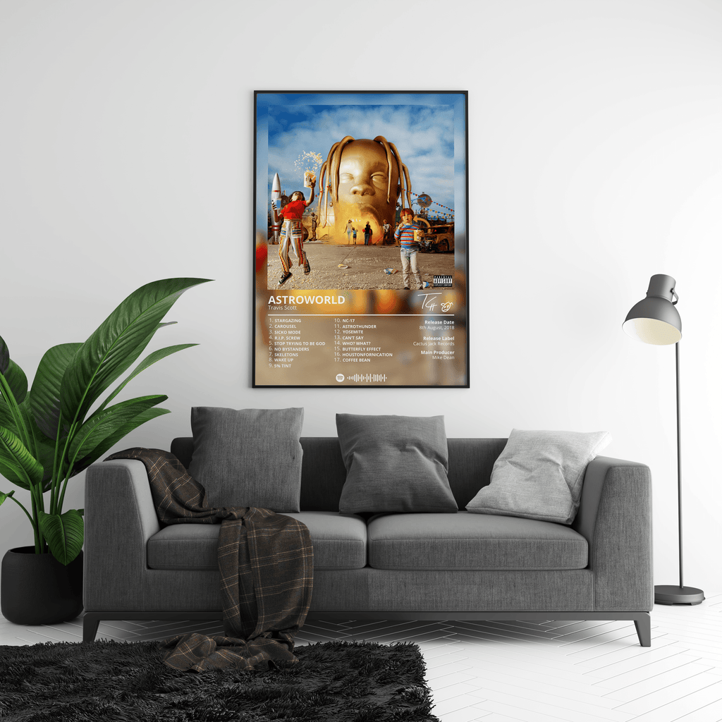 Travis Scott Astroworld Tracklist  | Unframed Hip Hop Wall Art album cover poster print wall art decor