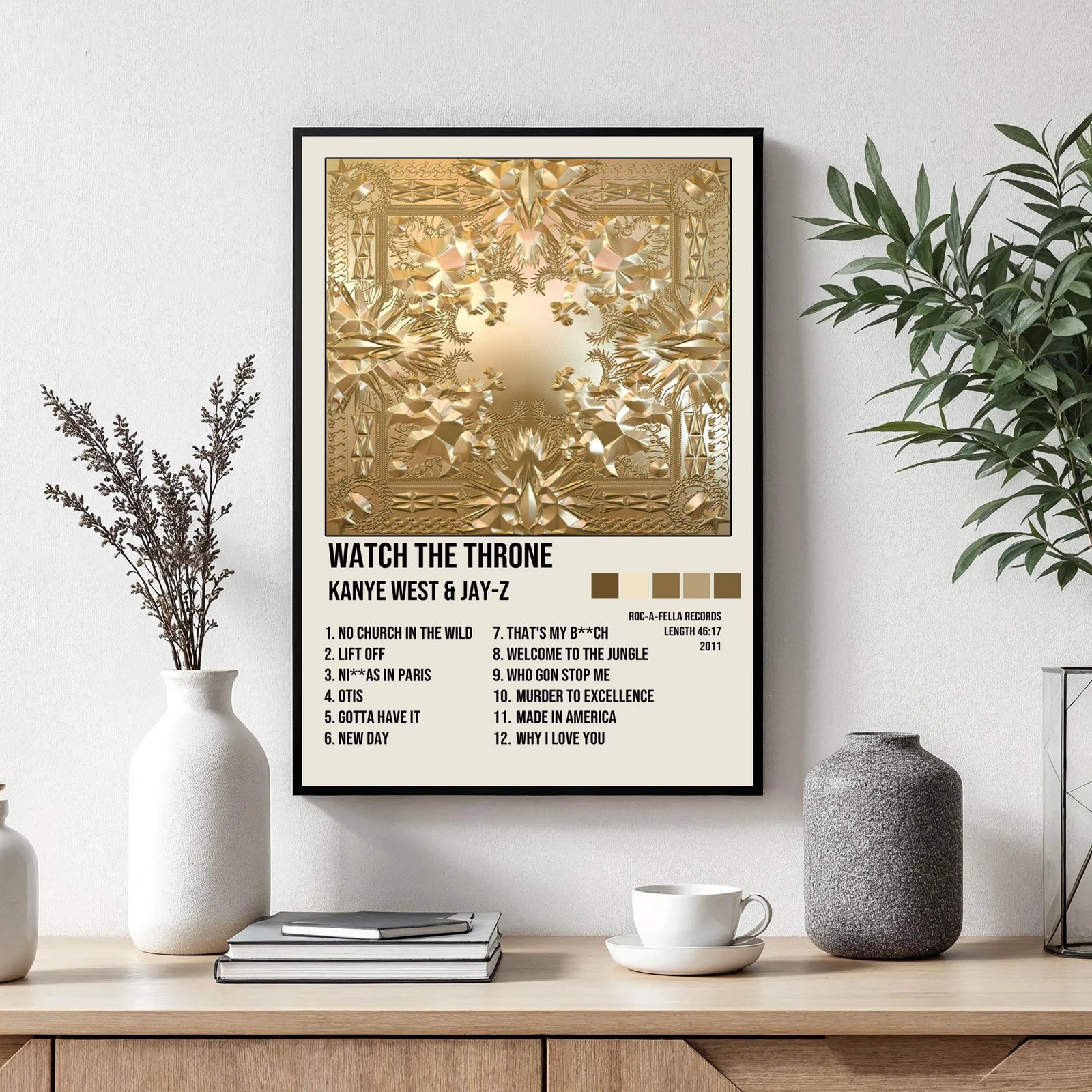 Kanye West & Jay-Z Watch The Throne Tracklist album cover poster print wall art decor