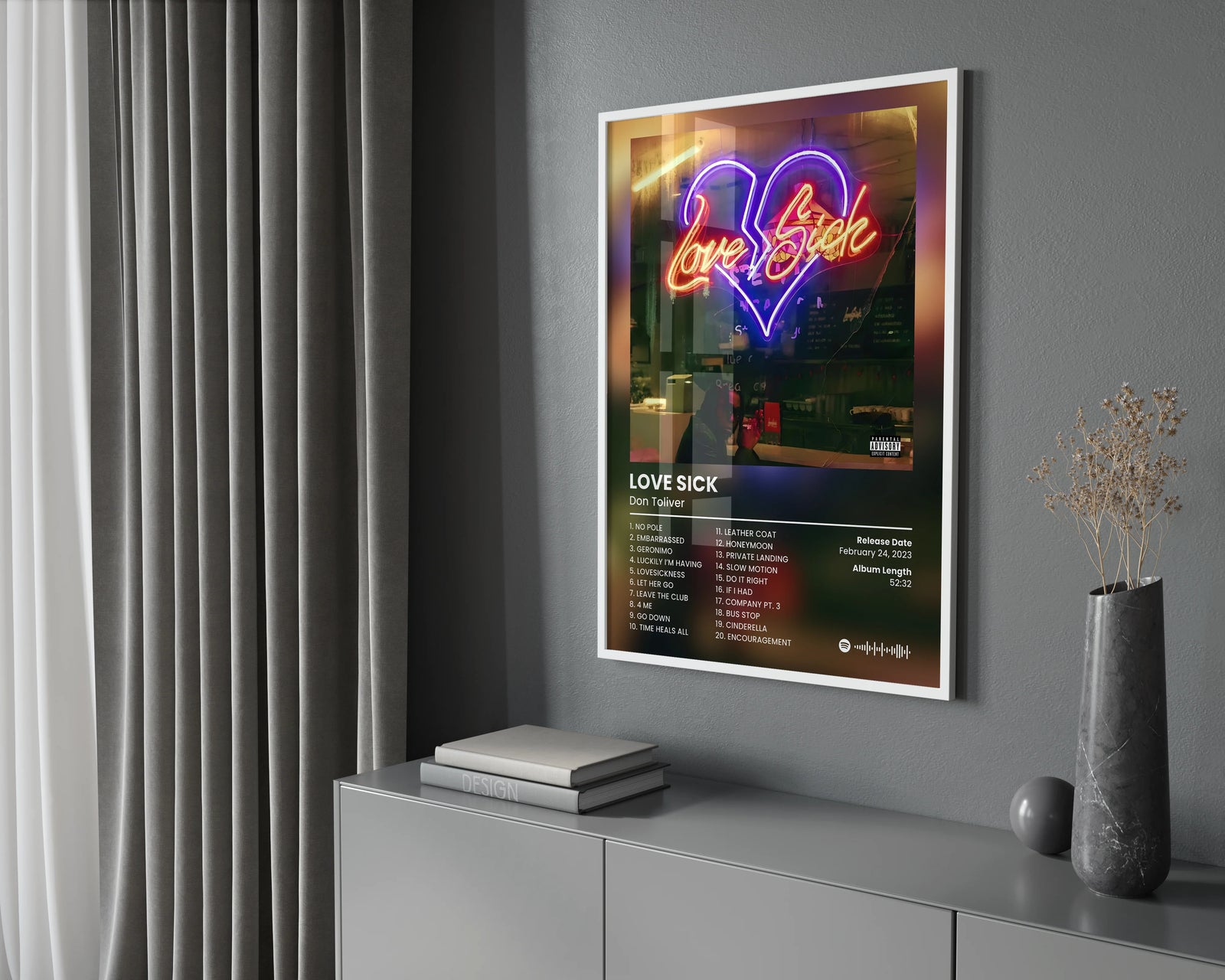 Don Toliver Love Sick Tracklist | Unframed Bedroom album cover poster print wall art decor