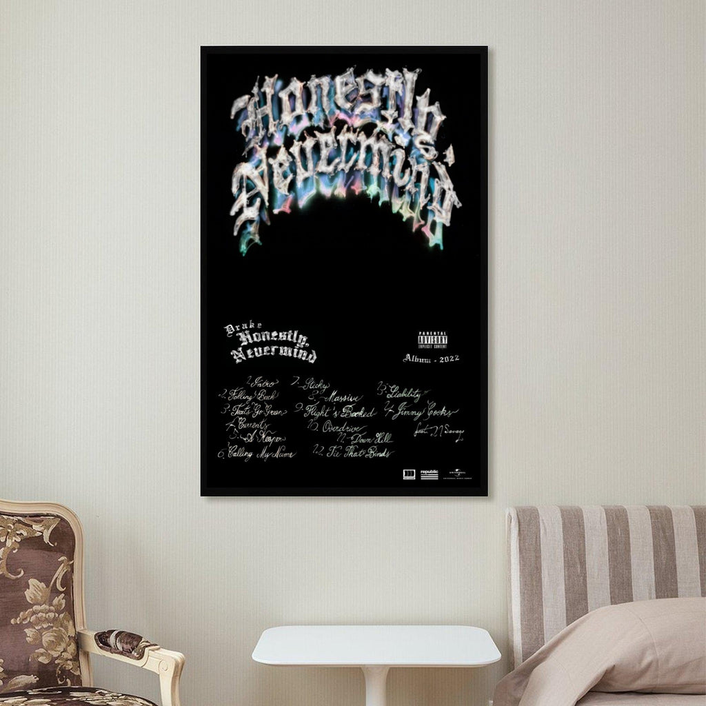 Drake Honestly, Nevermind Metallic Typography Art album cover poster print wall art decor