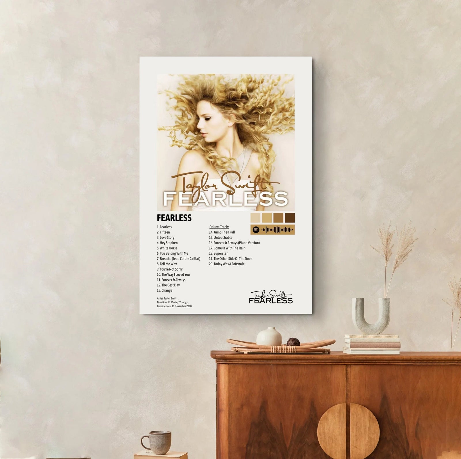 Taylor Swift Fearless (Taylors Version)  | Neutral Tone Tracklist Art Print | Country Pop Era Wall Decor album cover poster print wall art decor