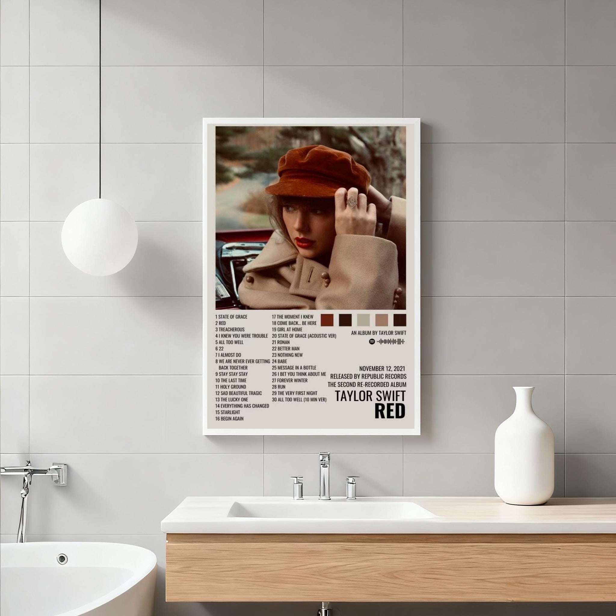 Taylor Swift Red (Taylors Version) Poster | Neutral Aesthetic Tracklist Art Print | Fall Vibe Music Wall Decor poster wall art print room decor
