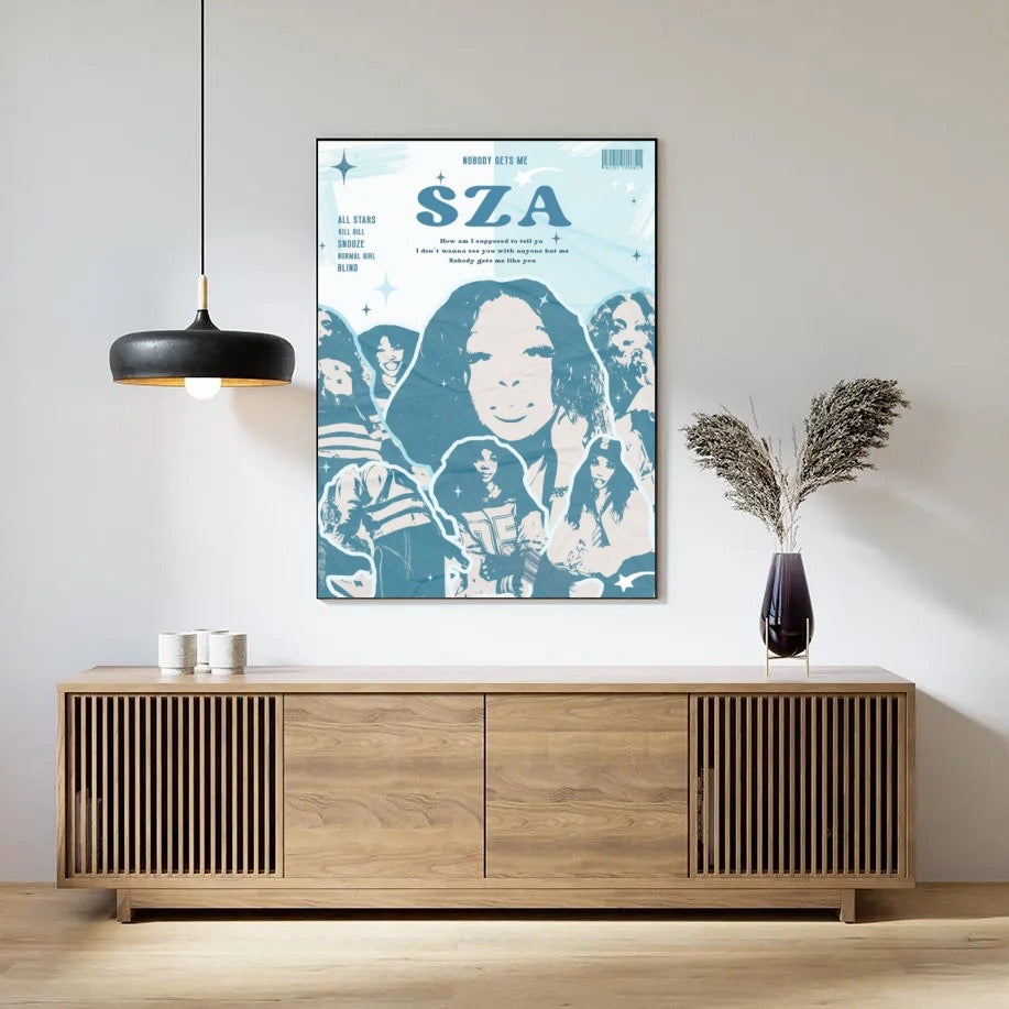SZA Collage Blue Aesthetic Pop Art Music album cover poster print wall art decor