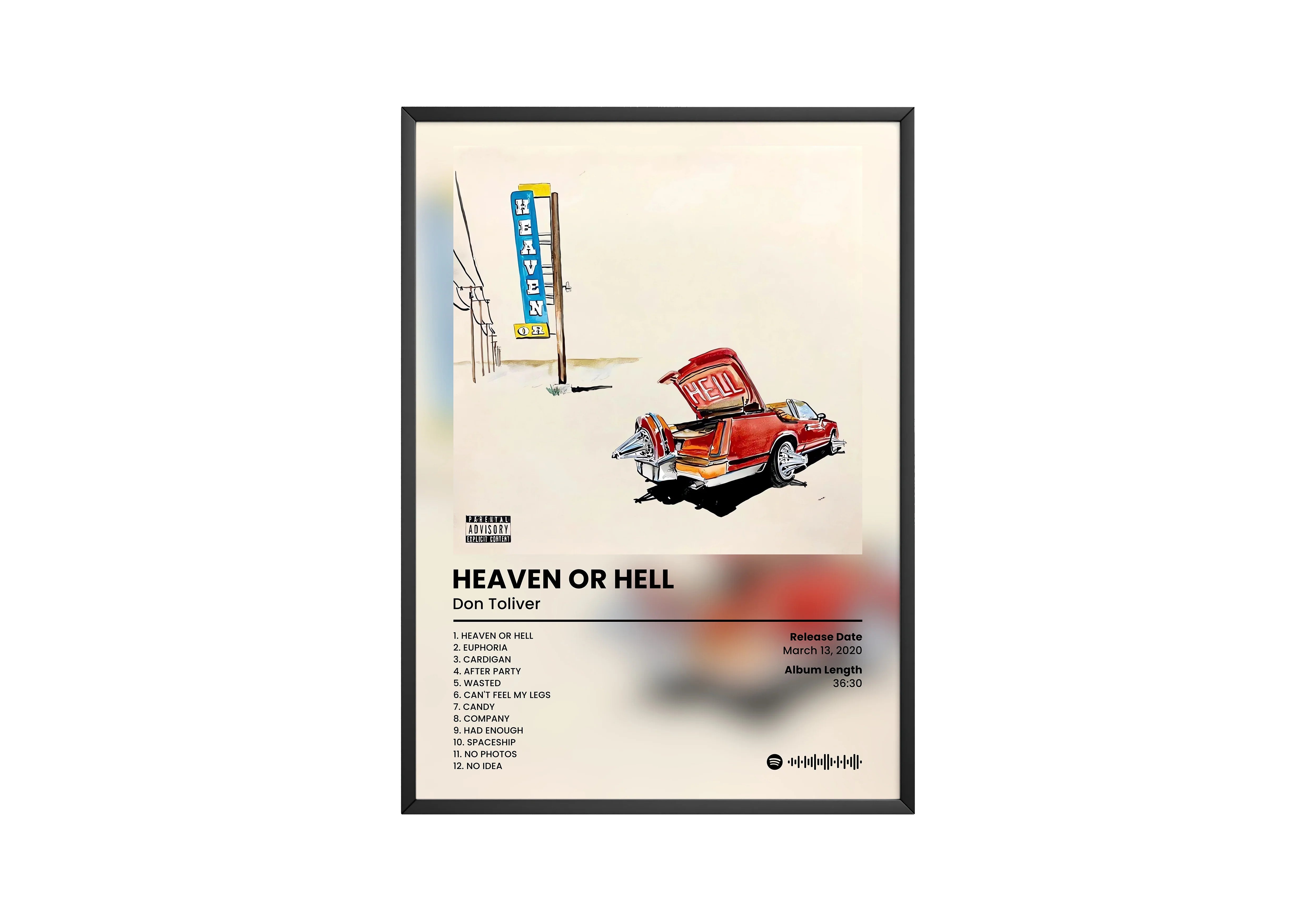 돈 톨리버 Heaven or Hell 트랙리스트 포스터 | 무프레임 침실 벽 장식