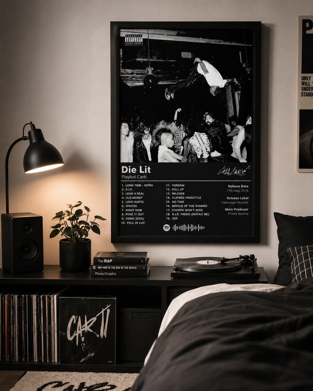 Playboi Carti Die Lit Black Tracklist  | Unframed Bedroom Wall Art album cover poster print wall art decor