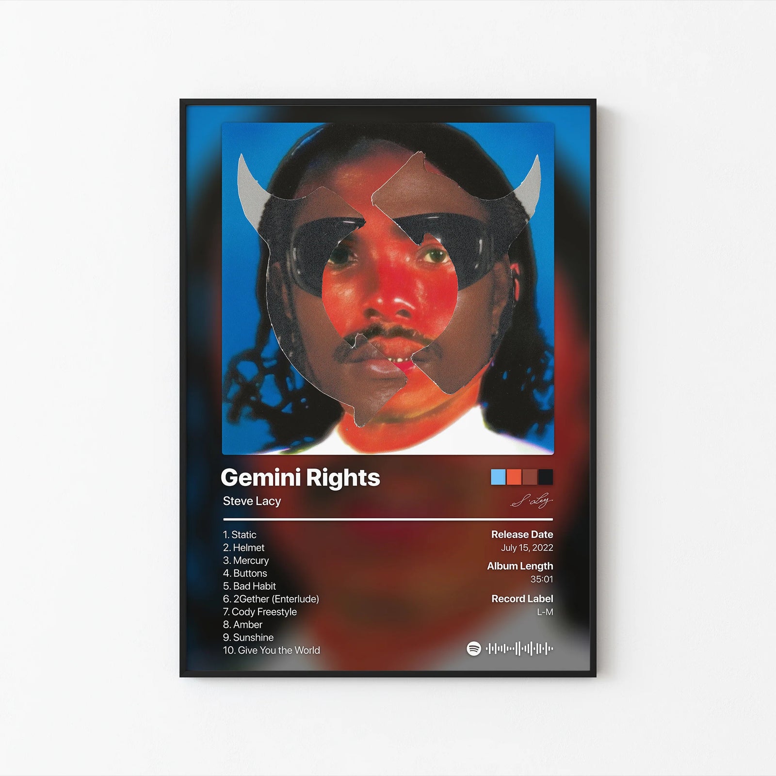Steve Lacy Gemini Rights Tracklist | Unframed Bedroom album cover poster print wall art decor