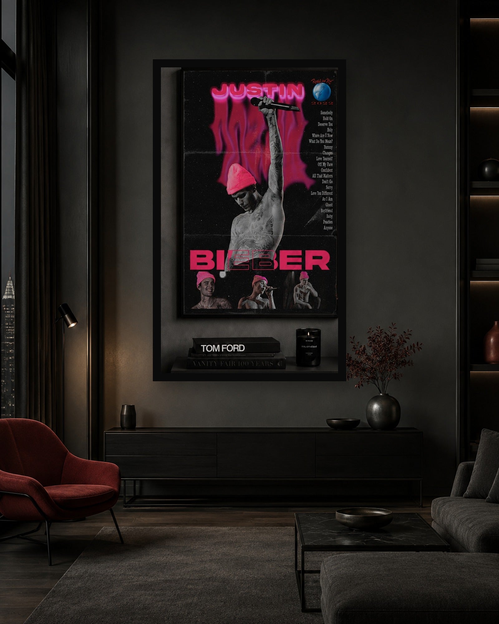 Justin Bieber Wall Art Print in a color-matched room scene