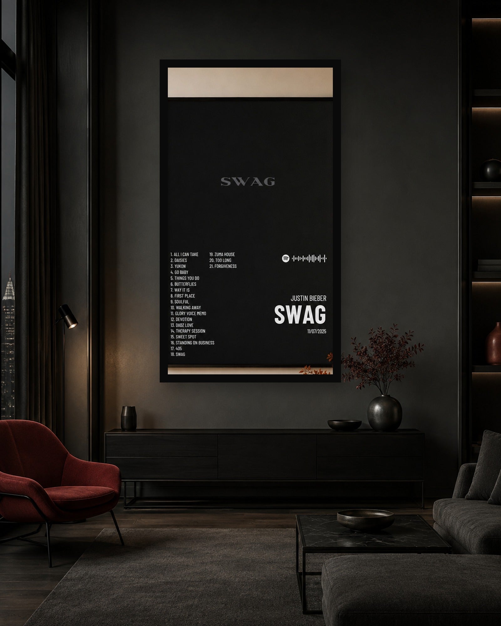 Justin Bieber SWAG Album Poster in a color-matched room scene