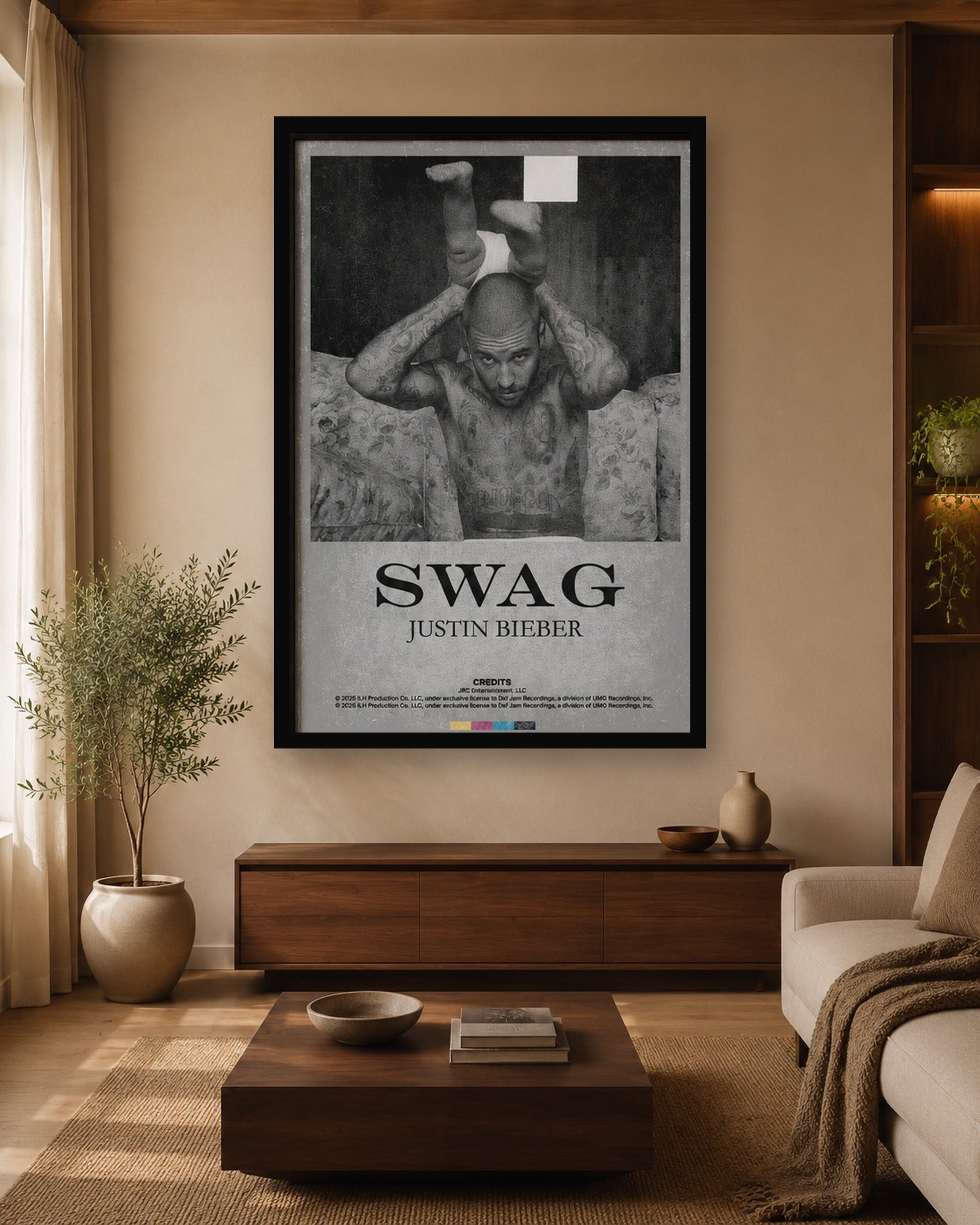 Justin Bieber SWAG Vintage Poster in a color-matched room scene