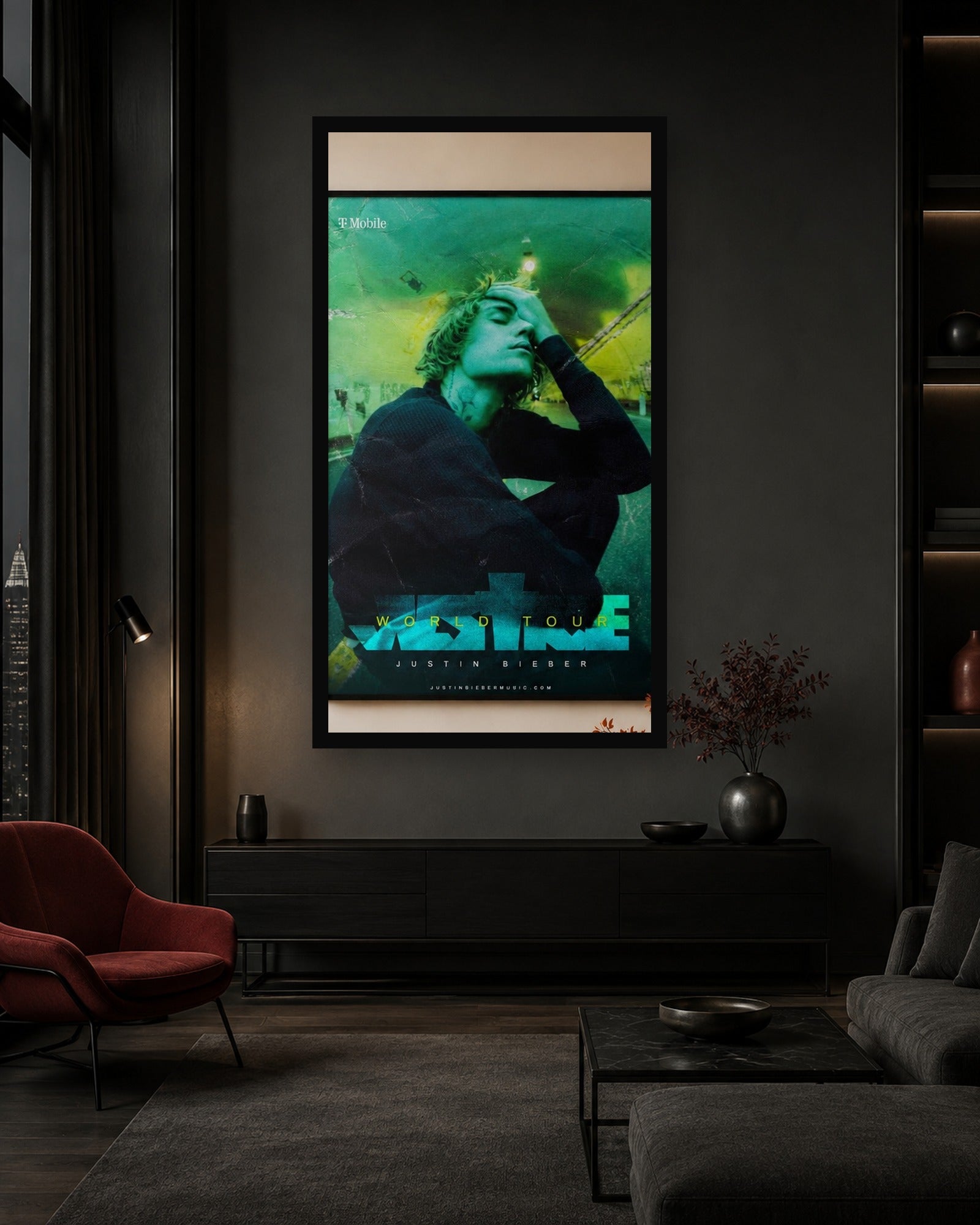 Justin Bieber Justice World Tour Poster in a color-matched room scene