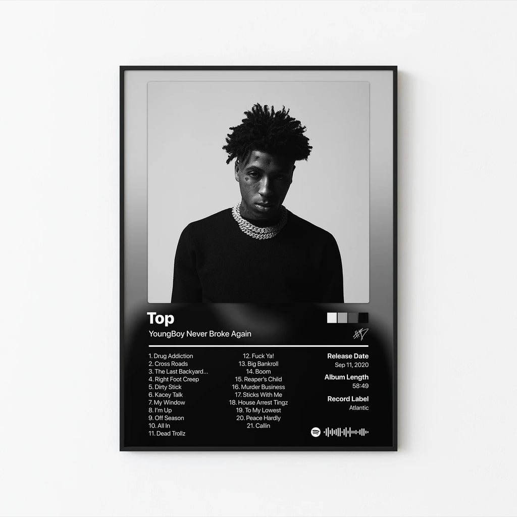 YoungBoy Never Broke Again Top Tracklist  | Unframed Bedroom Wall Art album cover poster print wall art decor