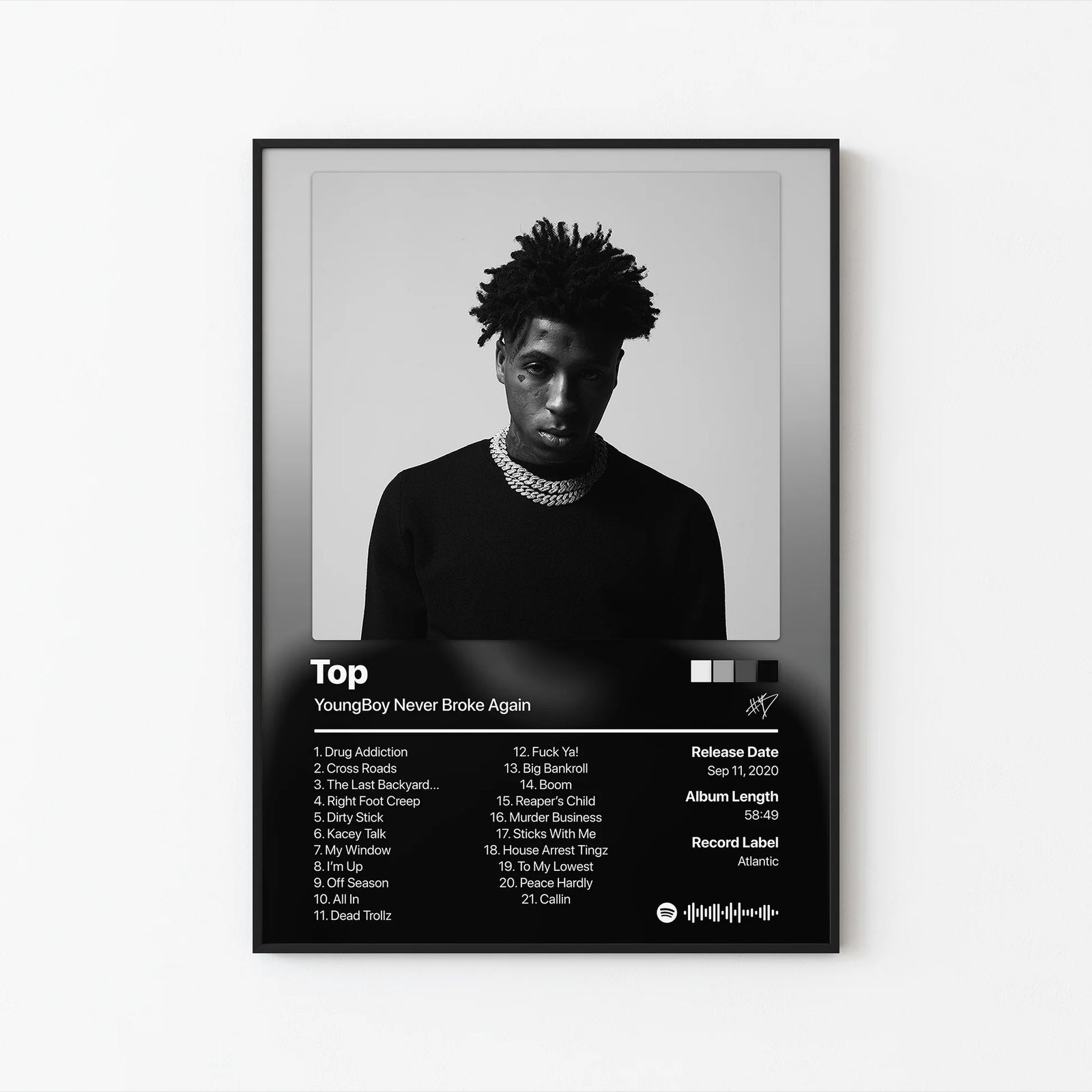 YoungBoy Never Broke Again Top Tracklist | Unframed Bedroom album cover poster print wall art decor