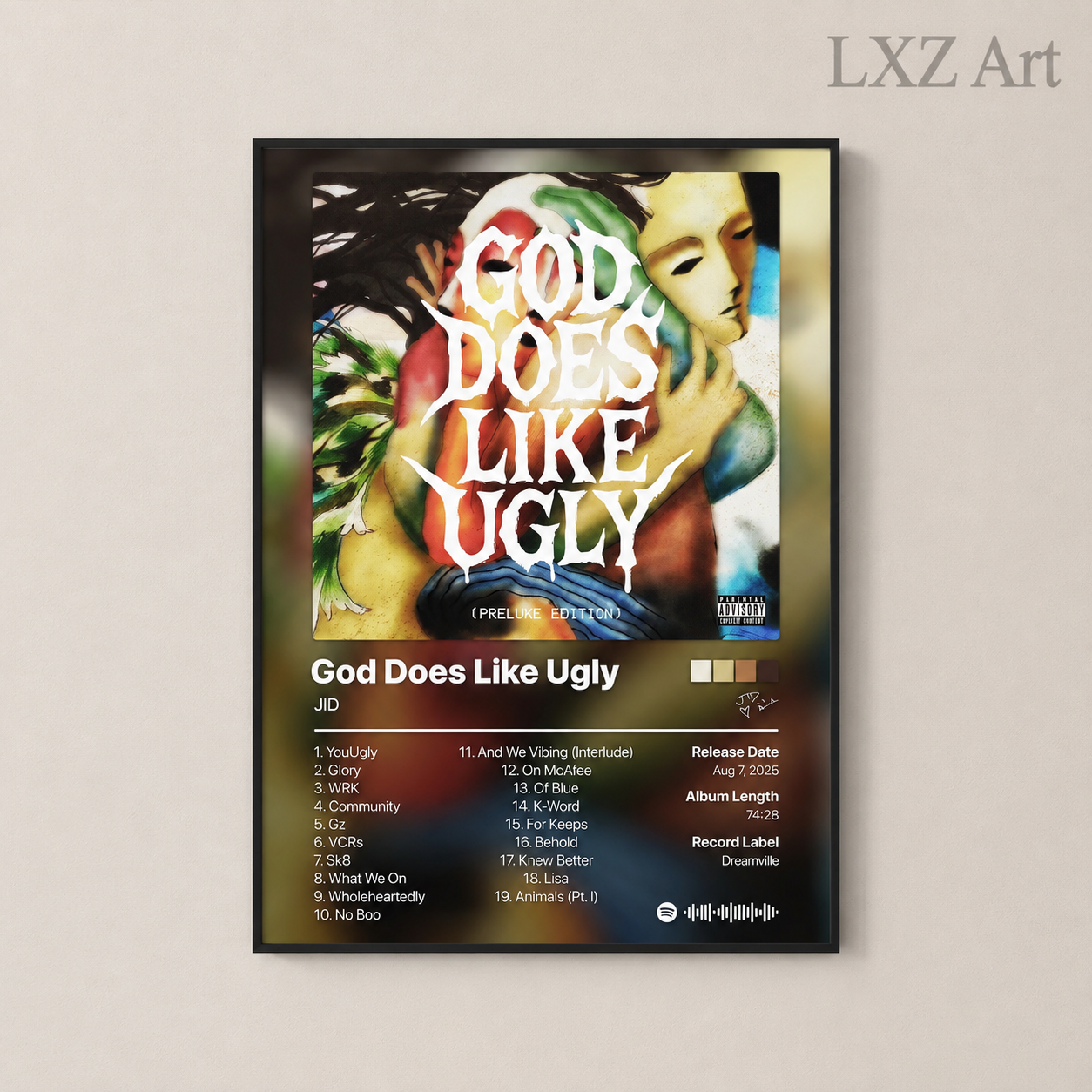JID God Does Like Ugly Prelude Edition Tracklist Poster | Unframed Bedroom Wall Art