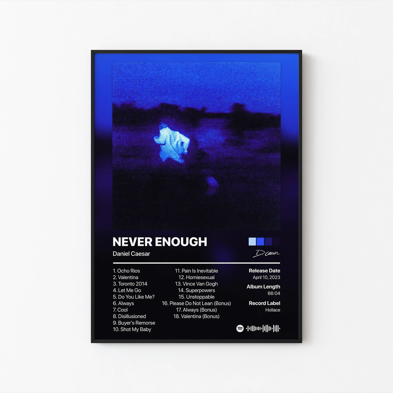 Daniel Caesar Never Enough Tracklist | Unframed Bedroom album cover poster print wall art decor