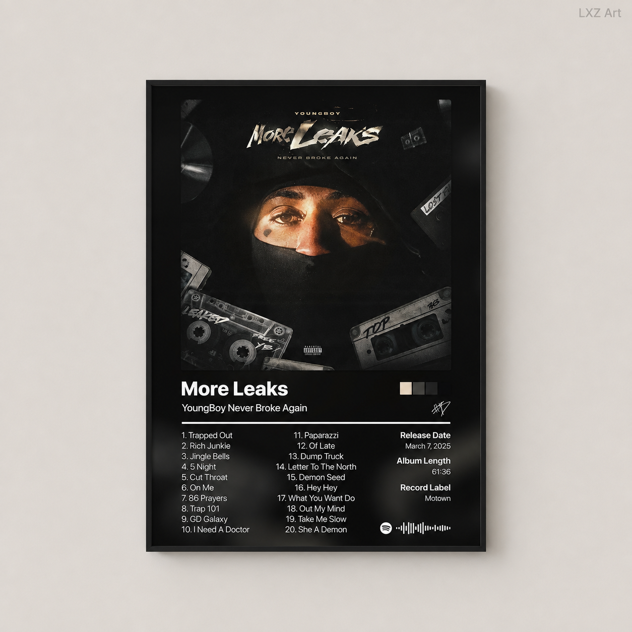YoungBoy Never Broke Again More Leaks Tracklist Poster | Unframed Bedroom Wall Art