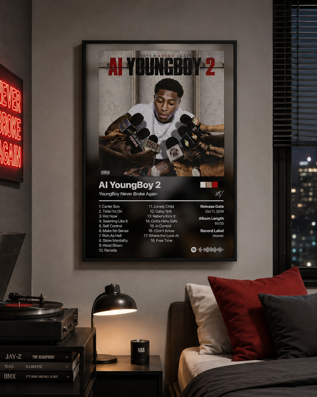 YoungBoy Never Broke Again AI YoungBoy 2 Tracklist  | Unframed Bedroom Wall Art album cover poster print wall art decor