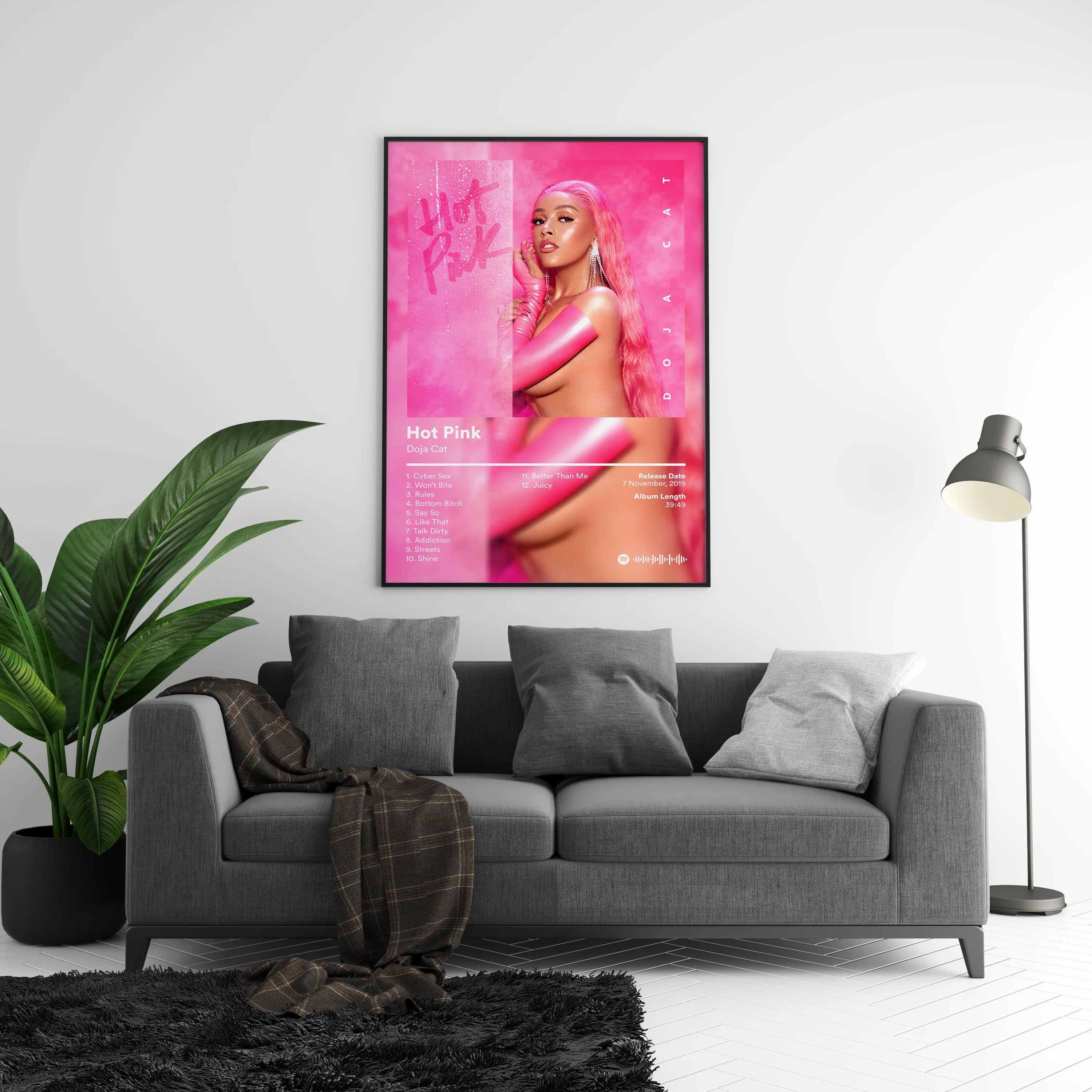 Doja Cat Hot Pink 트랙리스트 포스터 | 프레임 없는 침실 벽 장식