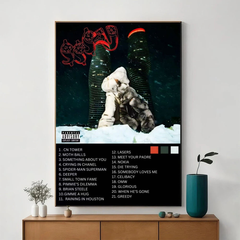 Drake Scary Hours 3 Winter Tower Scene album cover poster print wall art decor
