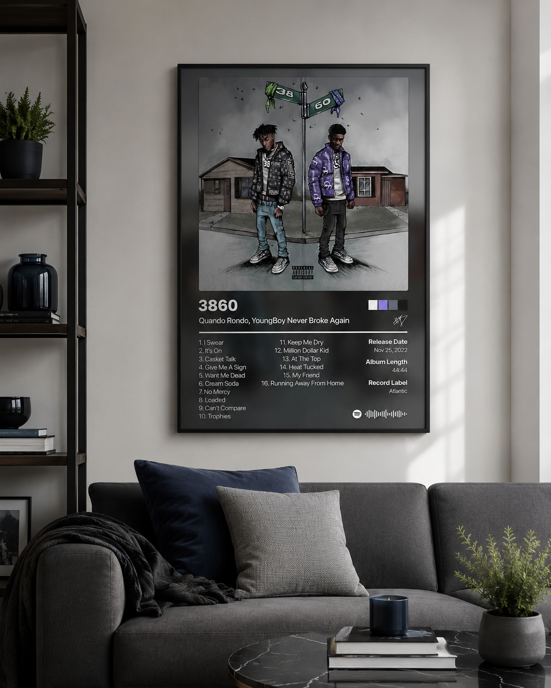 Quando Rondo & YoungBoy Never Broke Again 3860 Tracklist | Unframed Bedroom album cover poster print wall art decor