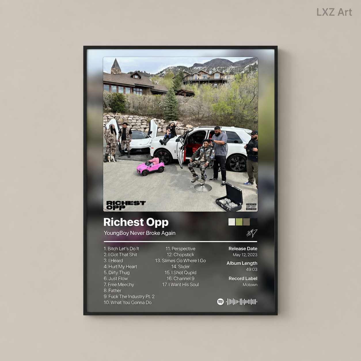 YoungBoy Never Broke Again Richest Opp Tracklist Poster | Unframed Bedroom Wall Art