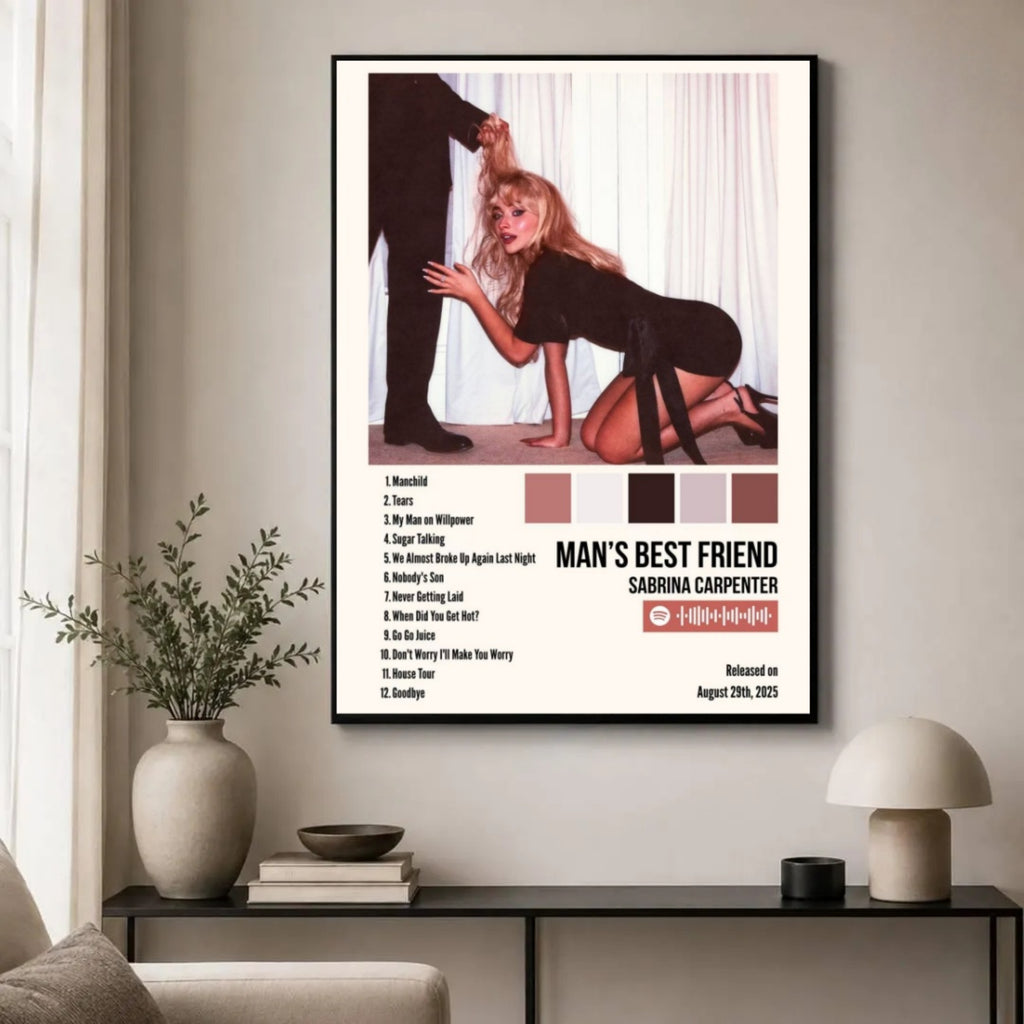 Sabrina Carpenter Man’s Best Friend Tracklist  | Unframed Bedroom Wall Art album cover poster print wall art decor