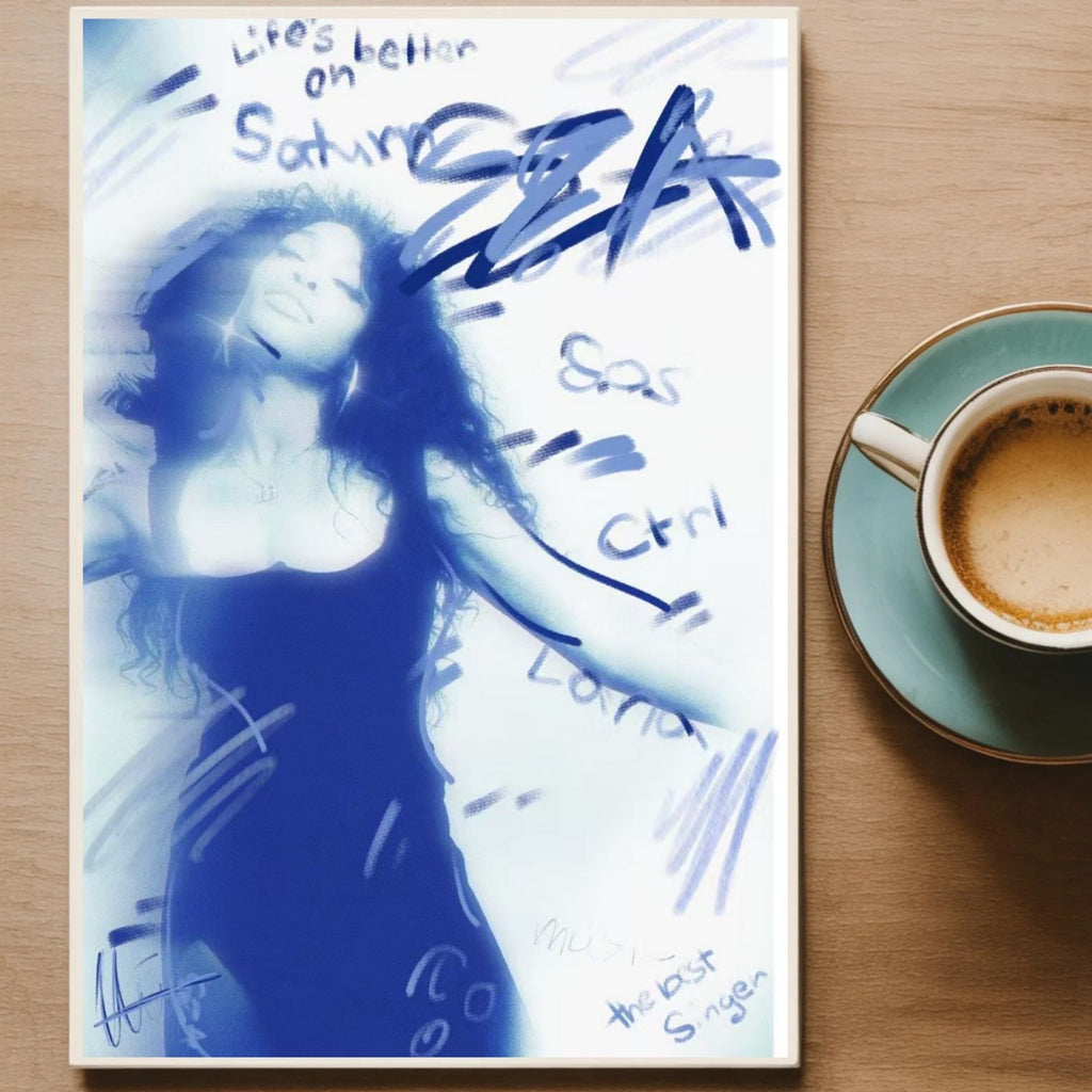 SZA Saturn Blue Spray Paint Style Aesthetic album cover poster print wall art decor