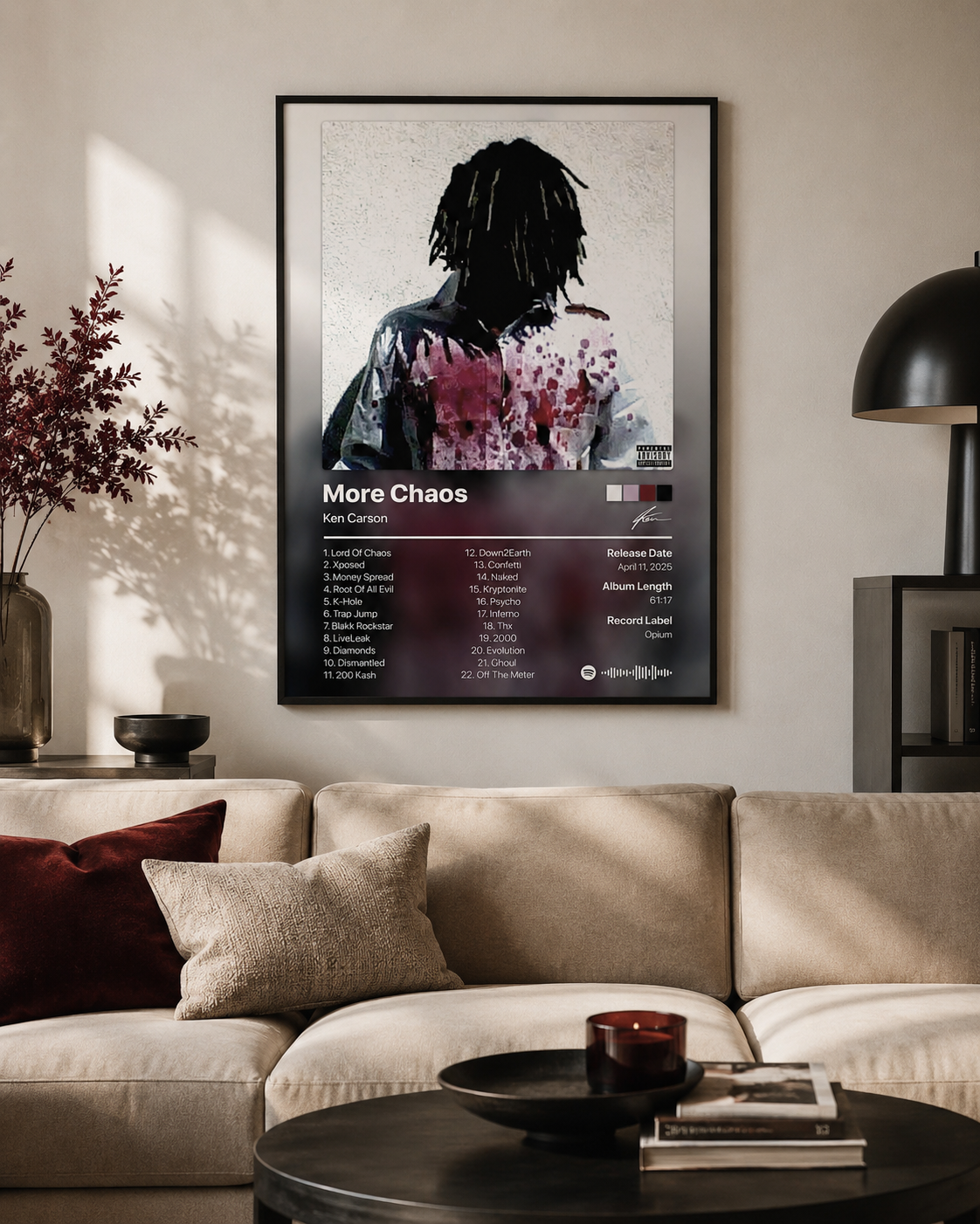 Ken Carson More Chaos Tracklist Poster | Unframed Bedroom Wall Art