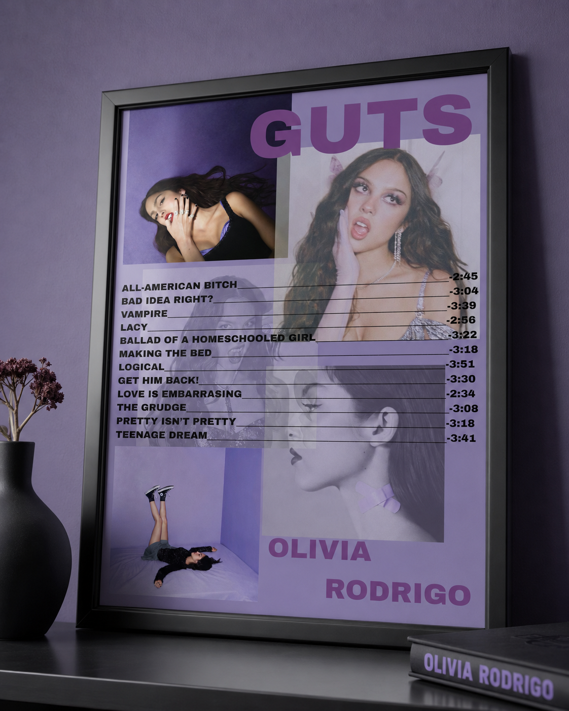 Olivia Rodrigo GUTS Tracklist Collage | Unframed Bedroom album cover poster print wall art decor