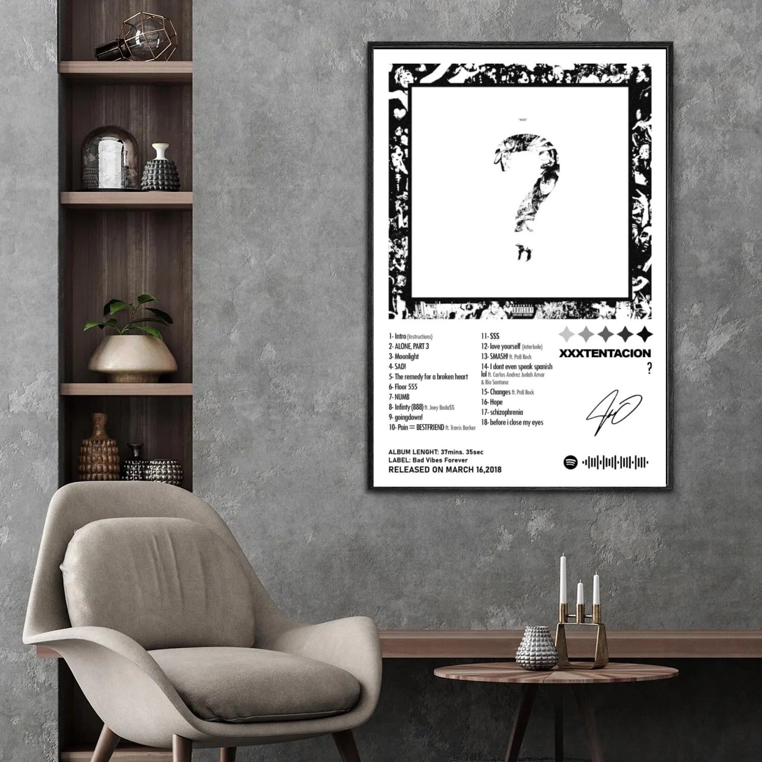XXXTentacion XXXTENTACION ?  Tracklist Canvas Art album cover poster print wall art decor