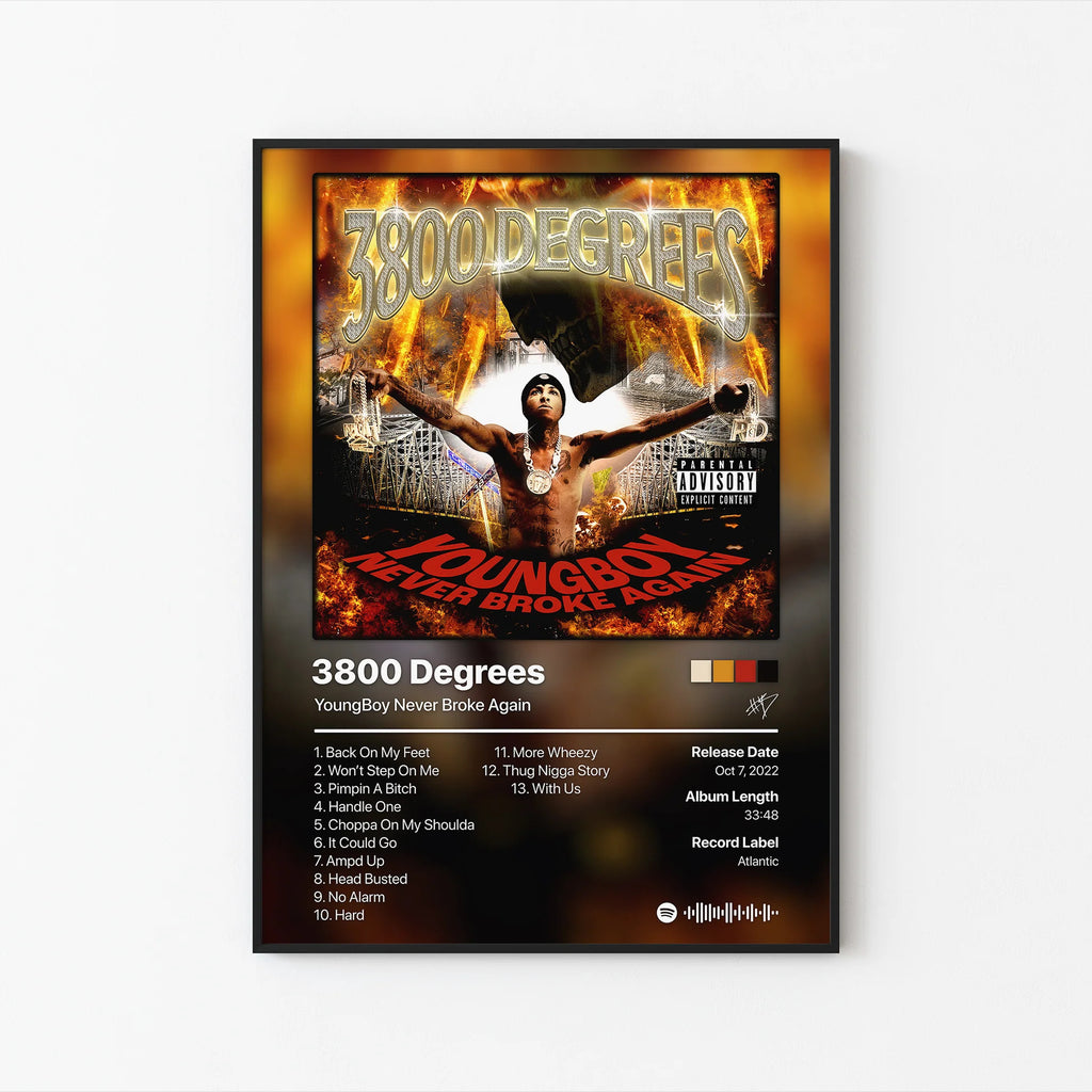 YoungBoy Never Broke Again 3800 Degrees Tracklist  | Unframed Bedroom Wall Art album cover poster print wall art decor