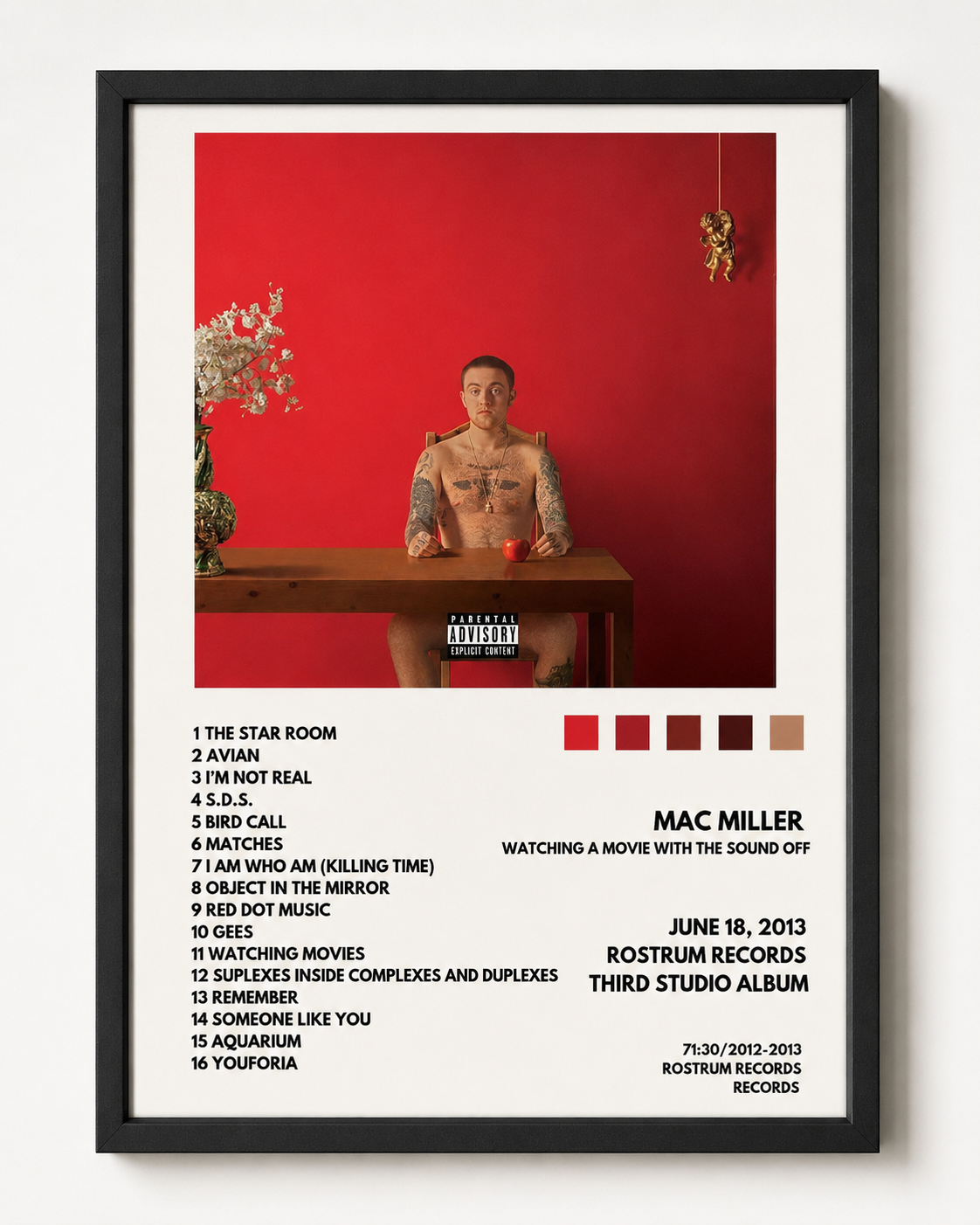 Постер с трек-листом Mac Miller Watching Movies with the Sound Off | Настенное искусство для спальни без рамки