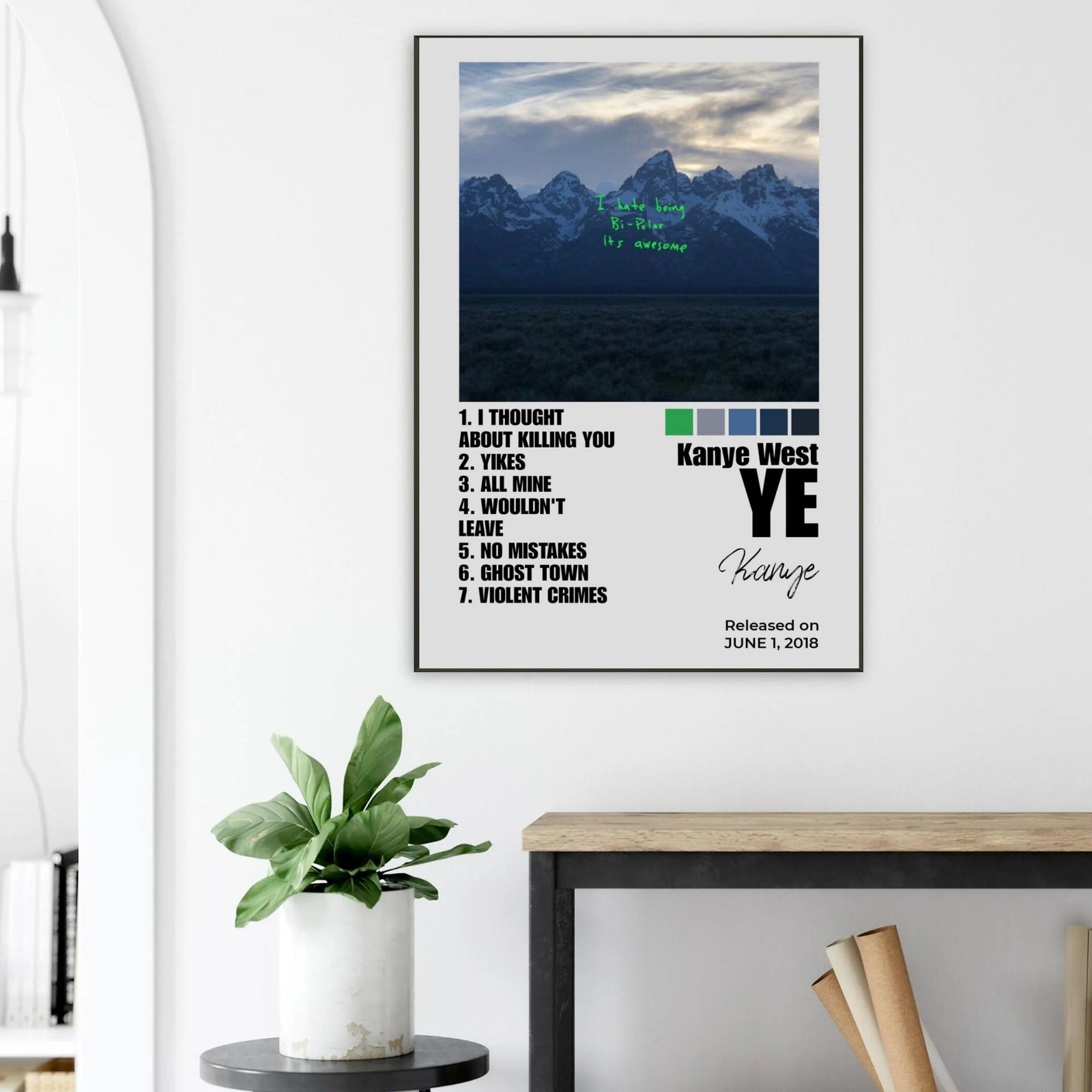 Kanye West Ye Tracklist  White Edition album cover poster print wall art decor
