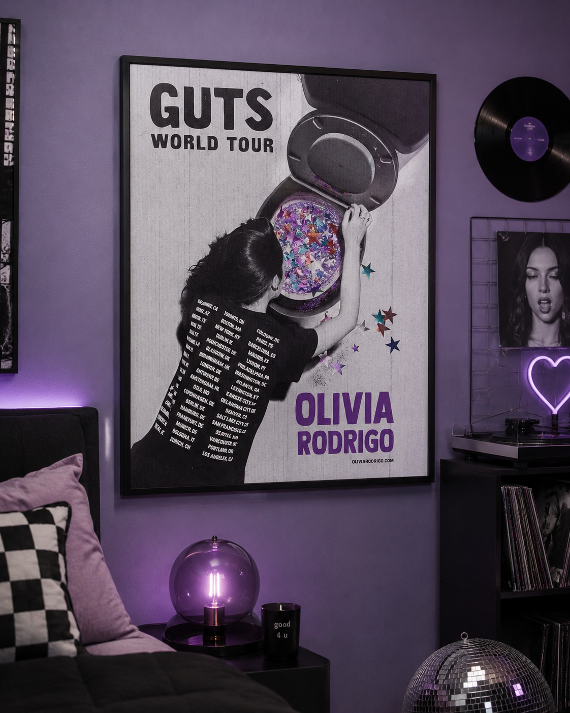 올리비아 로드리고 GUTS 월드 투어 포스터 | 미프레임 침실 벽 예술