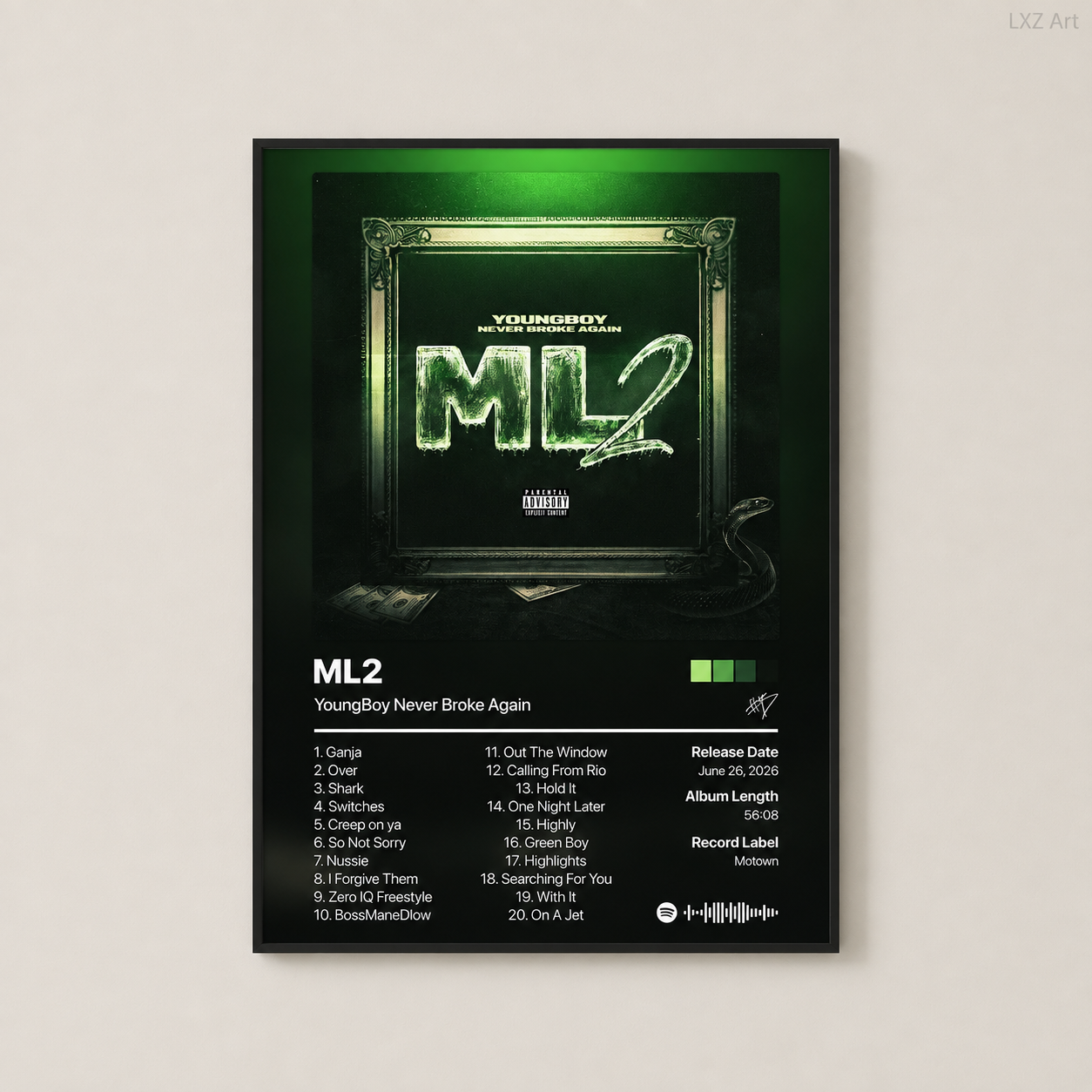 YoungBoy Never Broke Again ML2 Tracklist Poster | Unframed Bedroom Wall Art