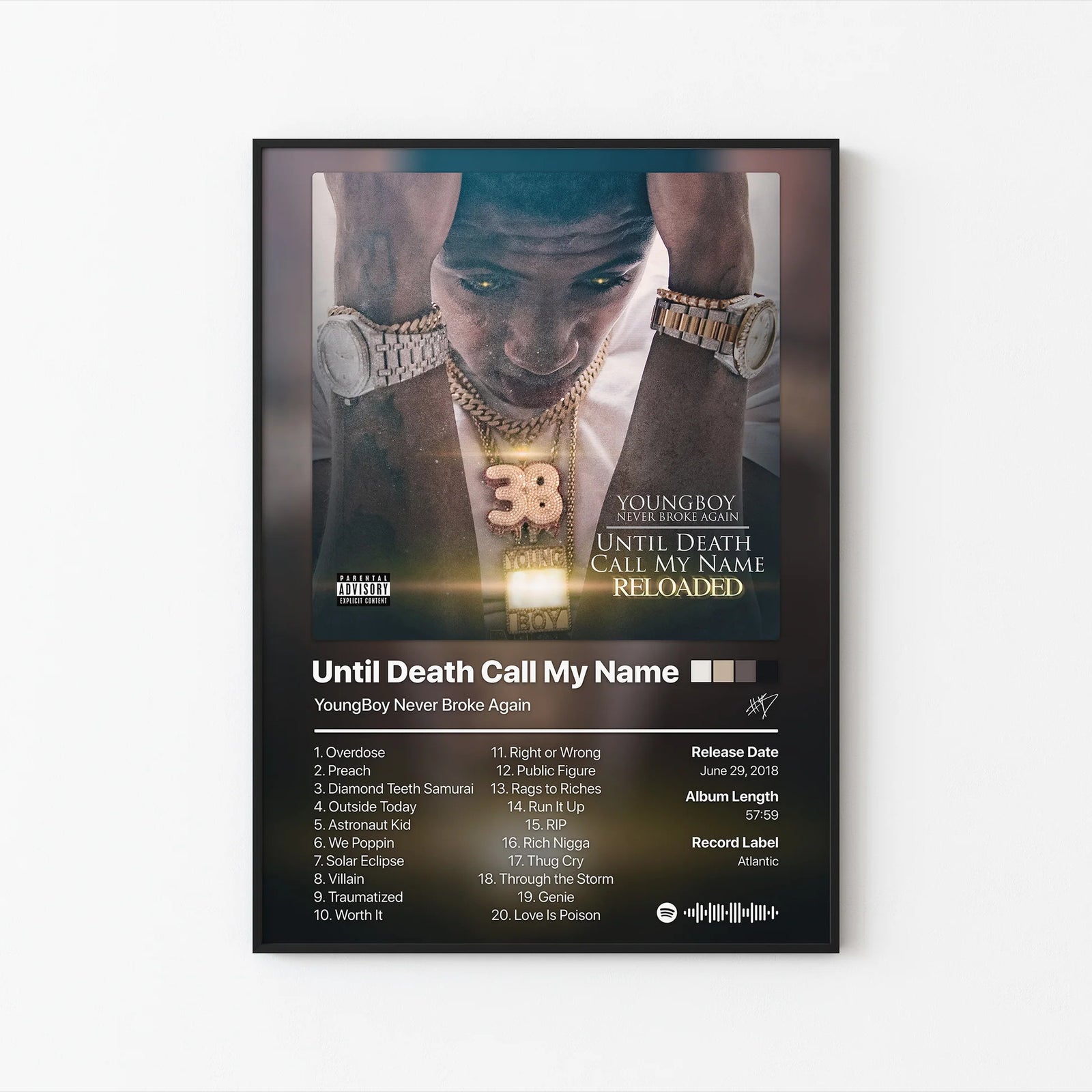 YoungBoy Never Broke Again Until Death Call My Name Tracklist | Unframed Bedroom album cover poster print wall art decor